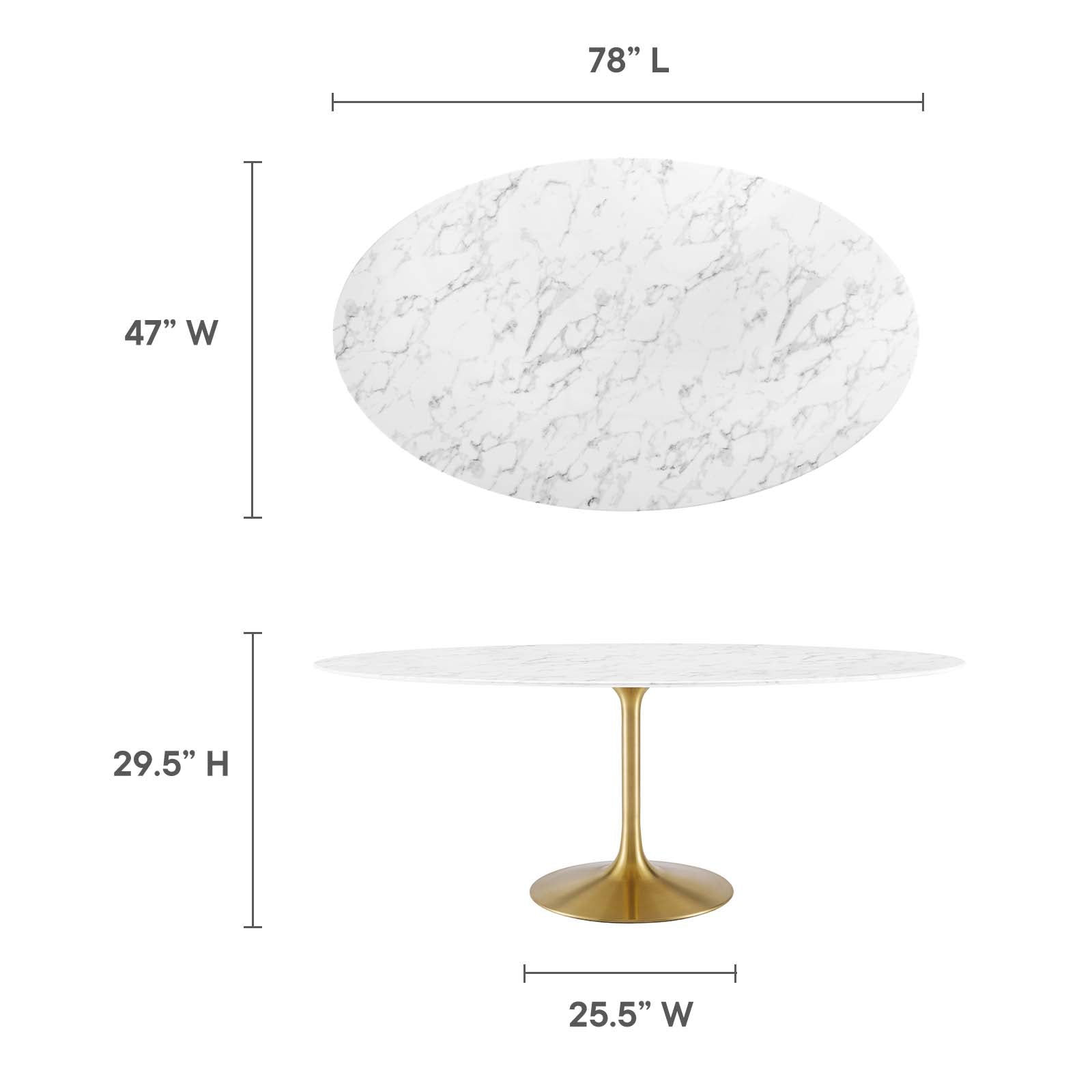 Modway Dining Tables - Lippa 78" Oval Artificial Marble Dining Table Gold White