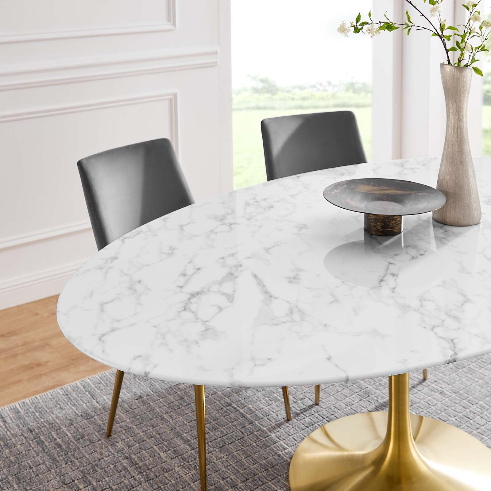 Modway Dining Tables - Lippa 78" Oval Artificial Marble Dining Table Gold White