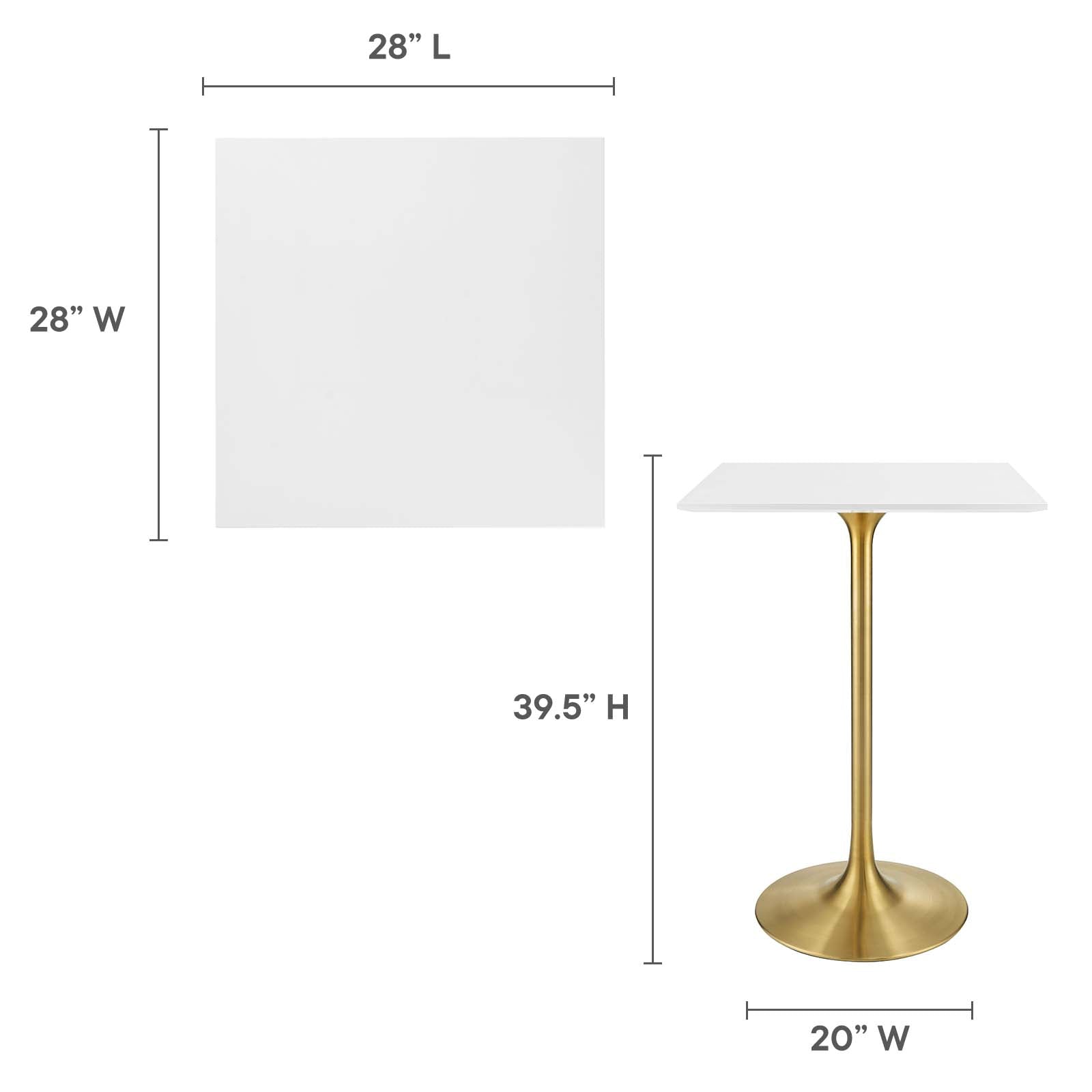 Modway Bar Tables - Lippa 28" Square Wood Top Bar Table Gold And White