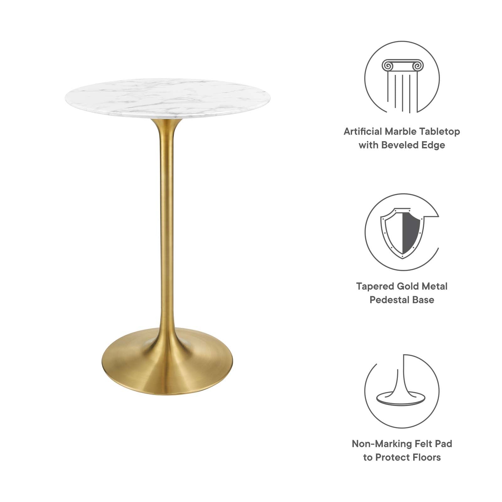 Modway Bar Tables - Lippa 28" Artificial Marble Bar Table Gold White