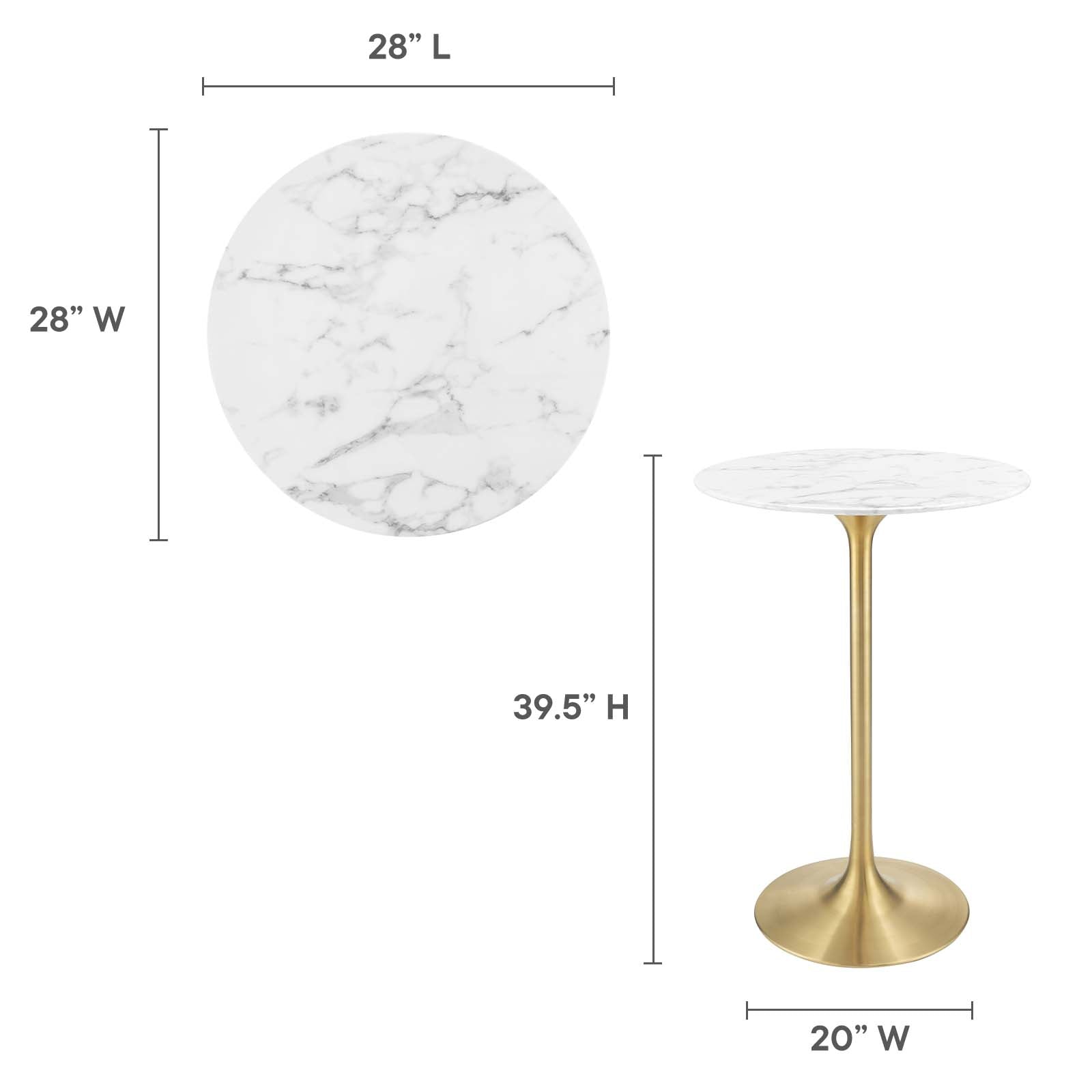 Modway Bar Tables - Lippa 28" Artificial Marble Bar Table Gold White