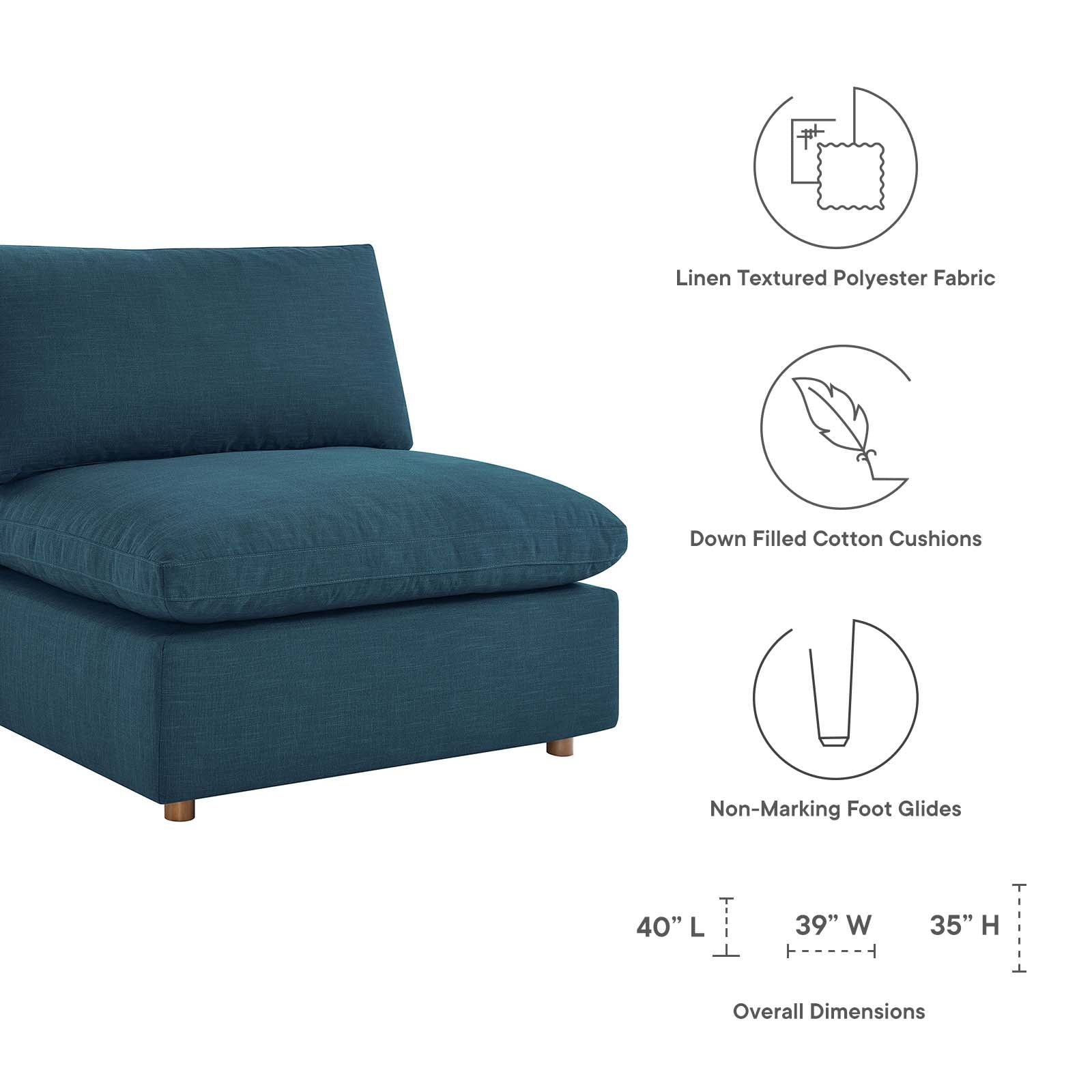 Modway Accent Chairs - Commix Down Filled Overstuffed Armless Chair Azure