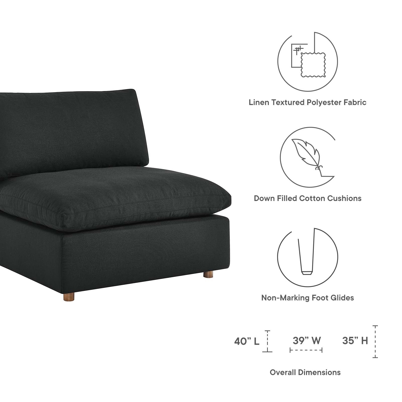 Modway Accent Chairs - Commix Down Filled Overstuffed Armless Chair Black