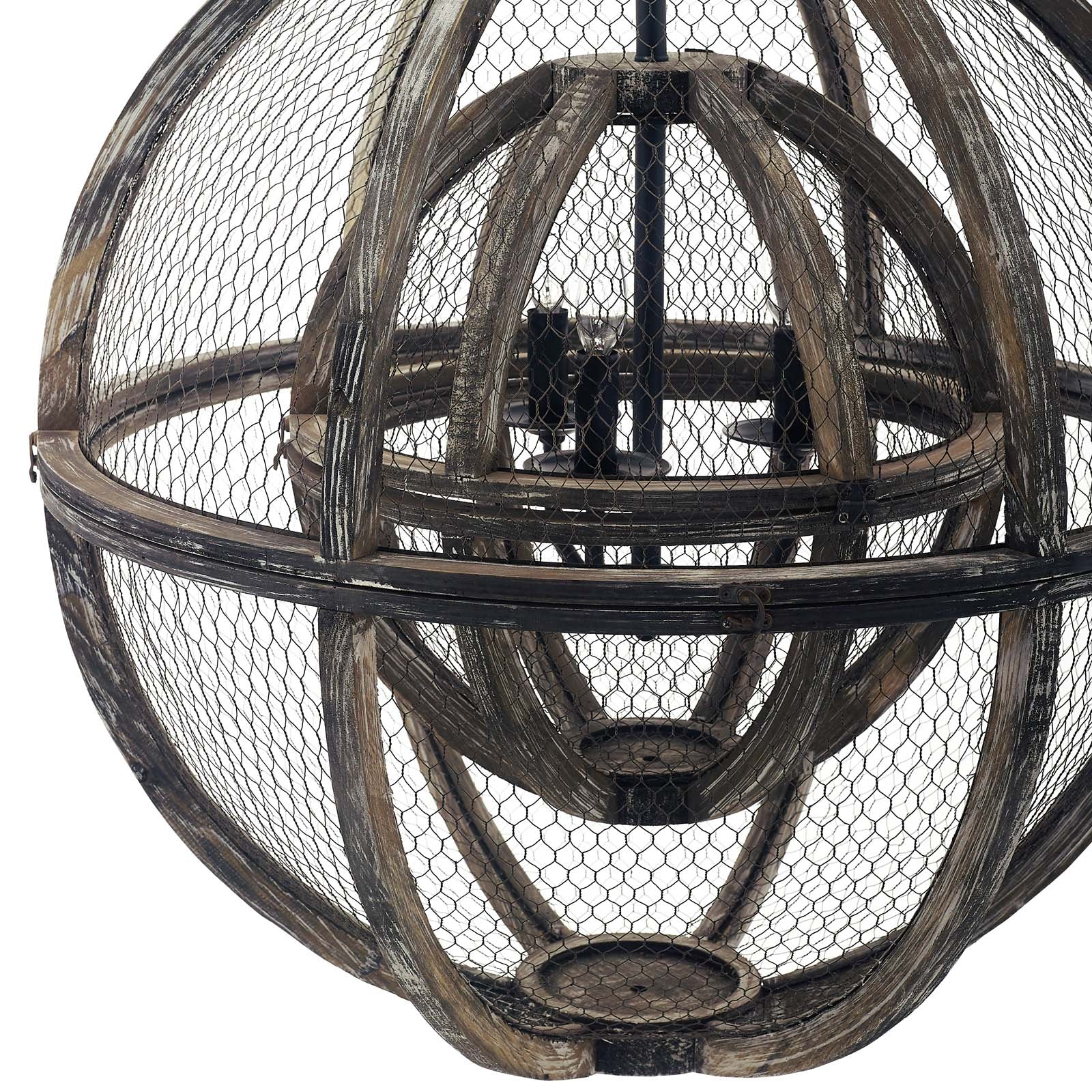 Modway Ceiling Lights - Gravitate Globe Rustic Oak Wood Pendant Light Chandelier Rustic Oak