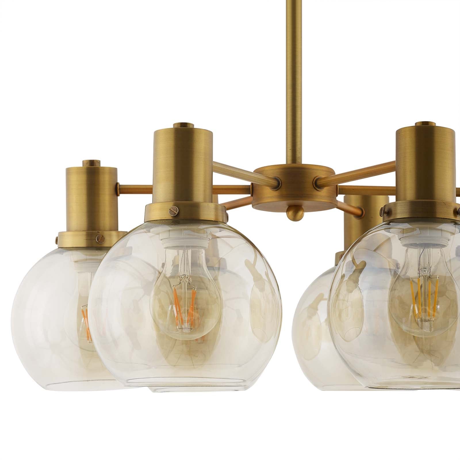 Modway Ceiling Lights - Resound Amber Glass And Brass Pendant Chandelier Brass