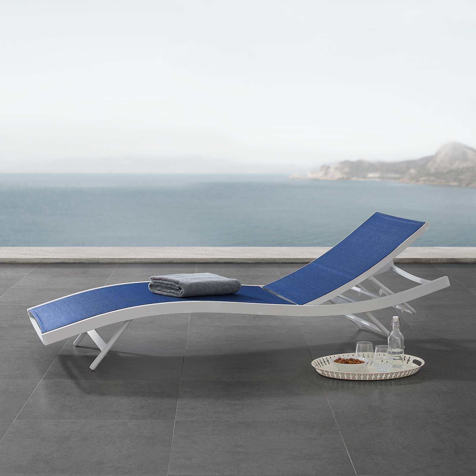 Modway Outdoor Loungers - Glimpse Outdoor Patio Mesh Chaise Lounge Chair White Navy