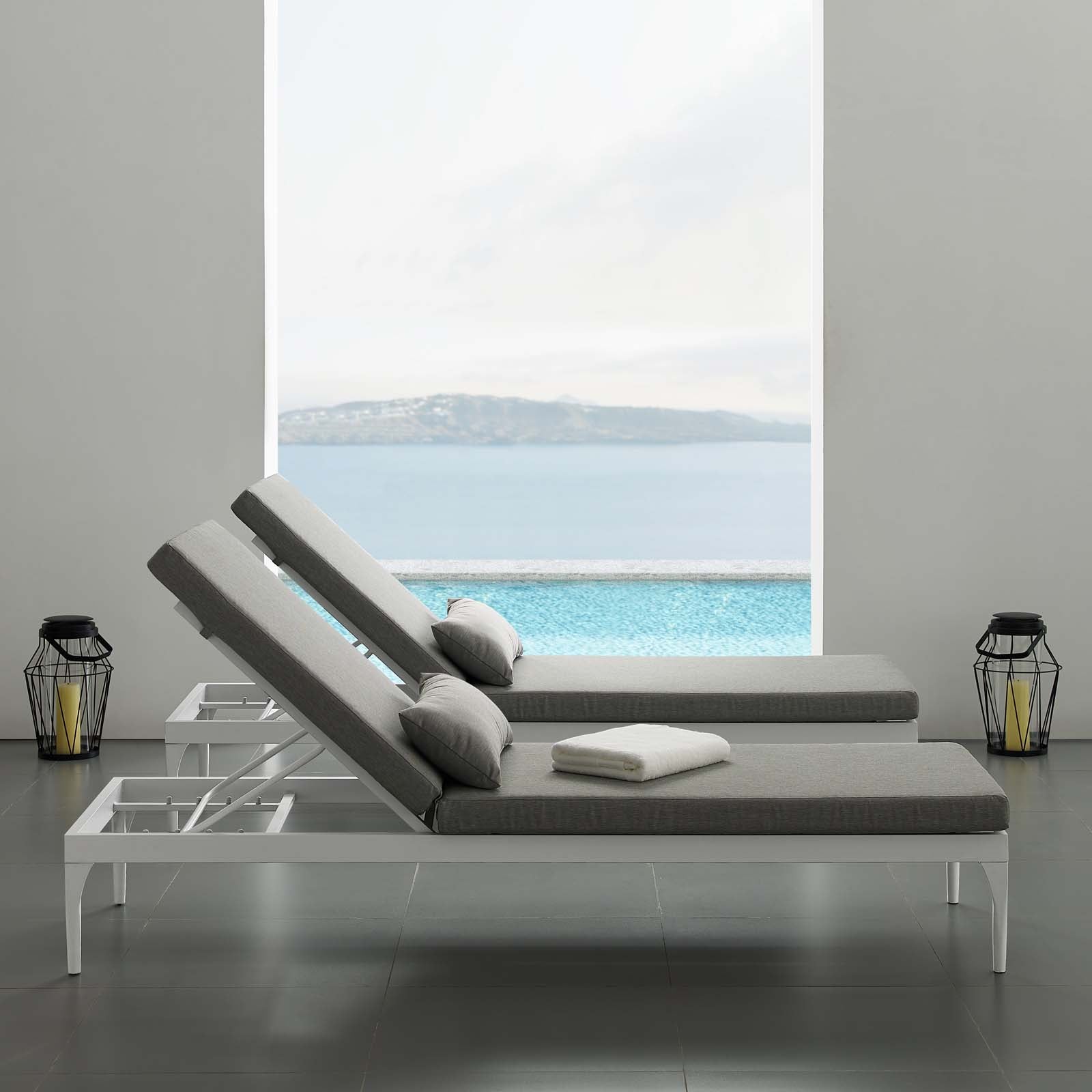 Modway Outdoor Loungers - Perspective Cushion Outdoor Patio Chaise Lounge Chair White Gray