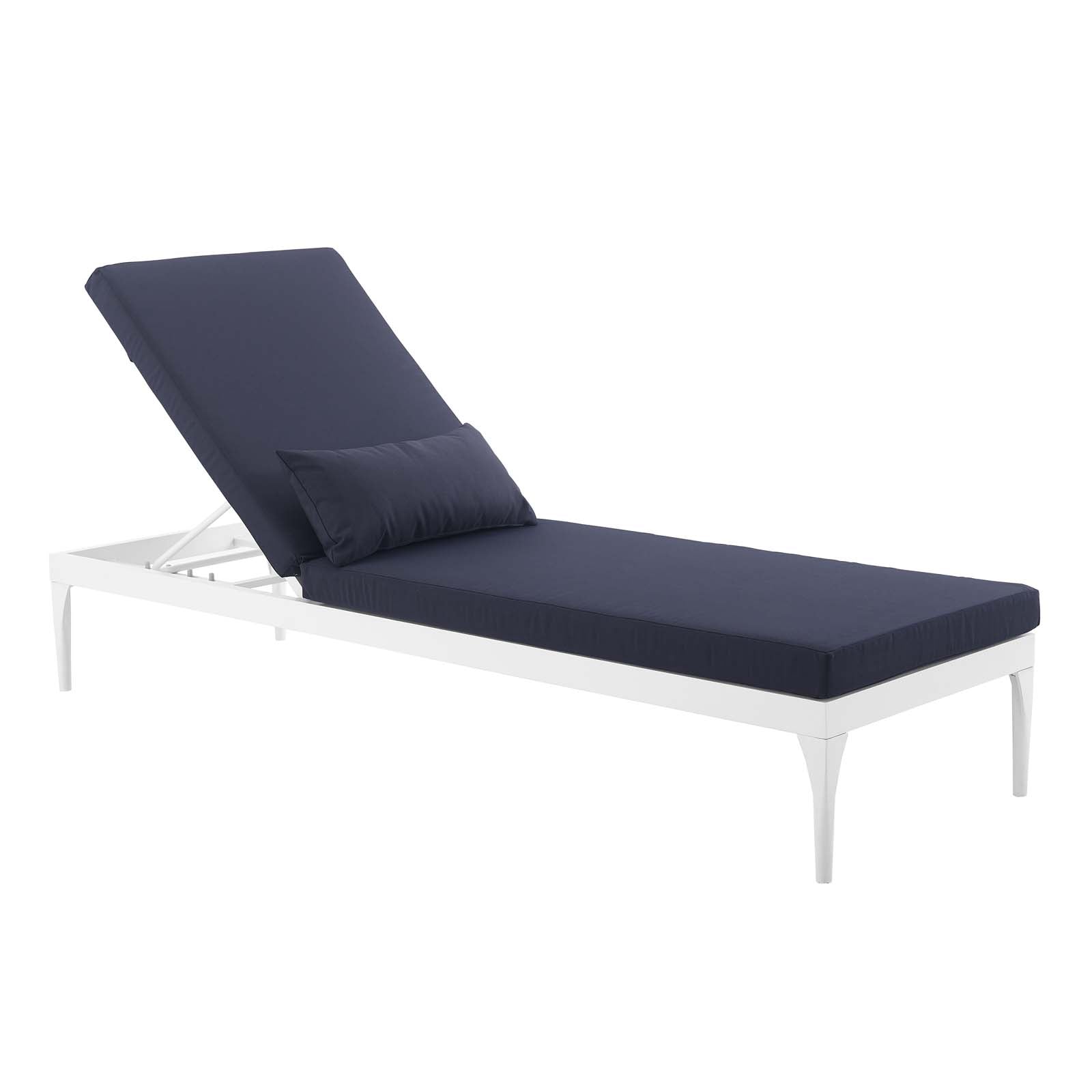 Modway Outdoor Loungers - Perspective Cushion Outdoor Patio Chaise Lounge Chair White Navy