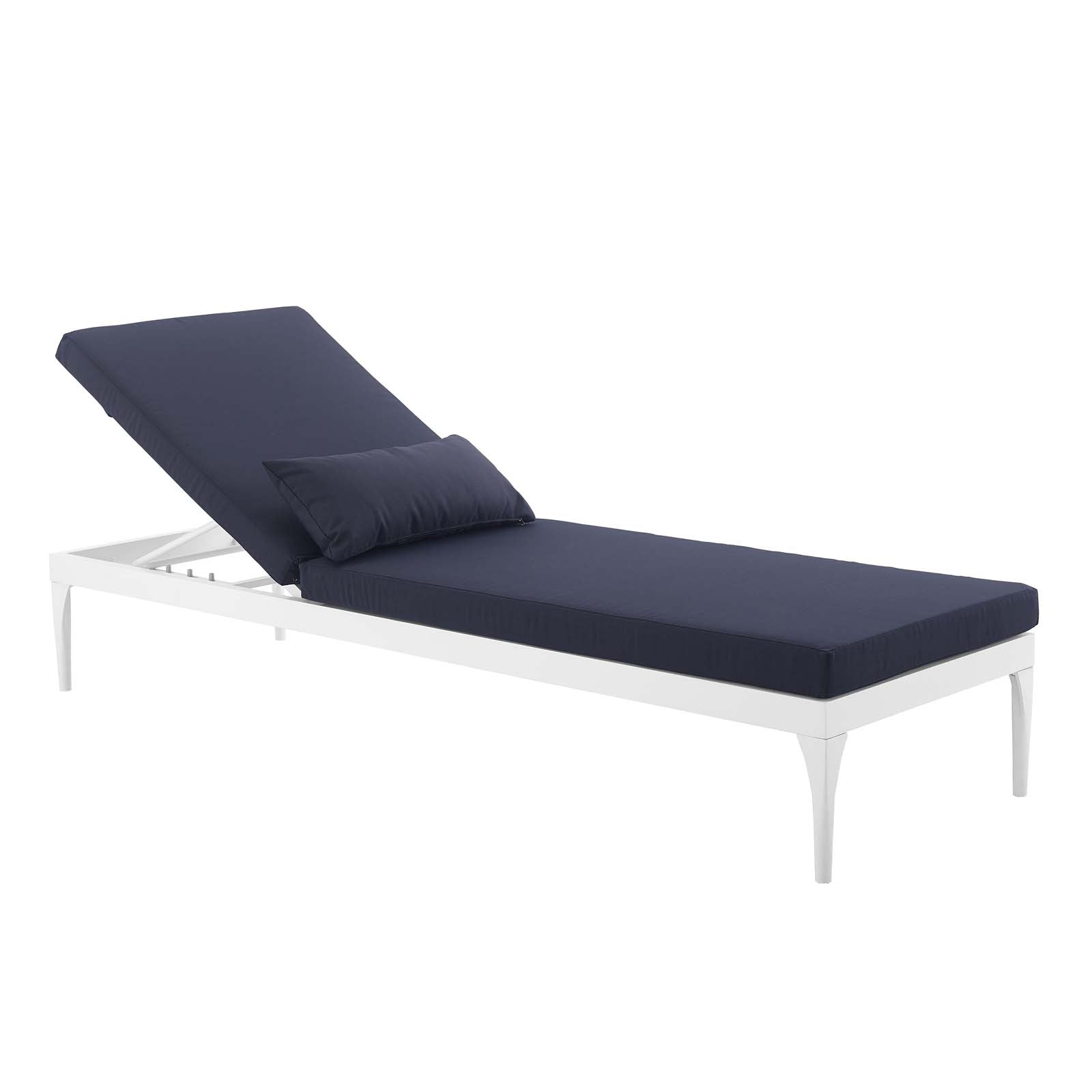 Modway Outdoor Loungers - Perspective Cushion Outdoor Patio Chaise Lounge Chair White Navy