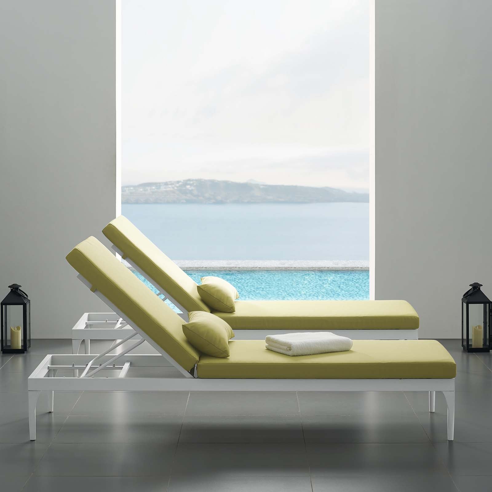 Modway Outdoor Loungers - Perspective Cushion Outdoor Patio Chaise Lounge Chair White Peridot