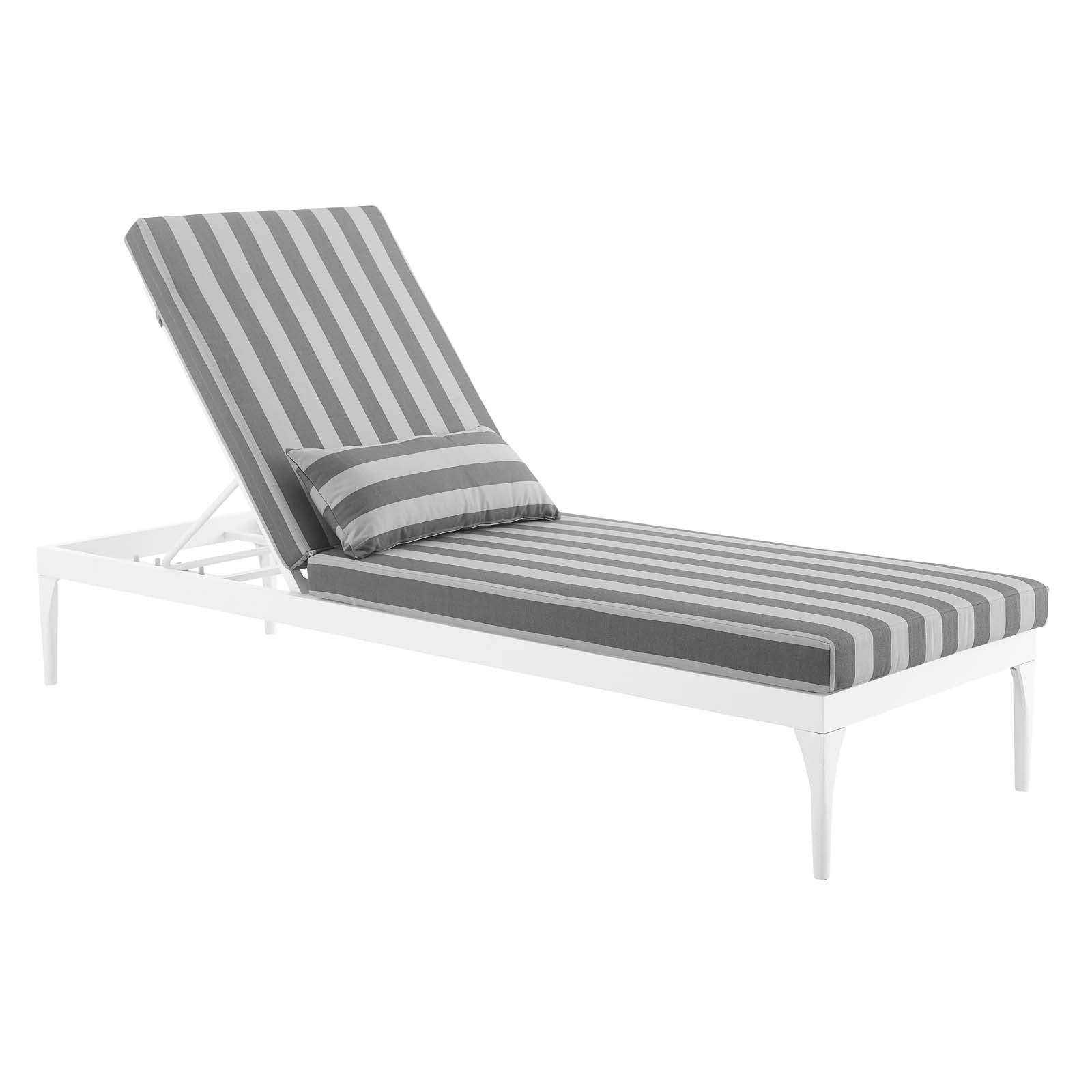 Modway Outdoor Loungers - Perspective Cushion Outdoor Patio Chaise Lounge Chair White Striped Gray