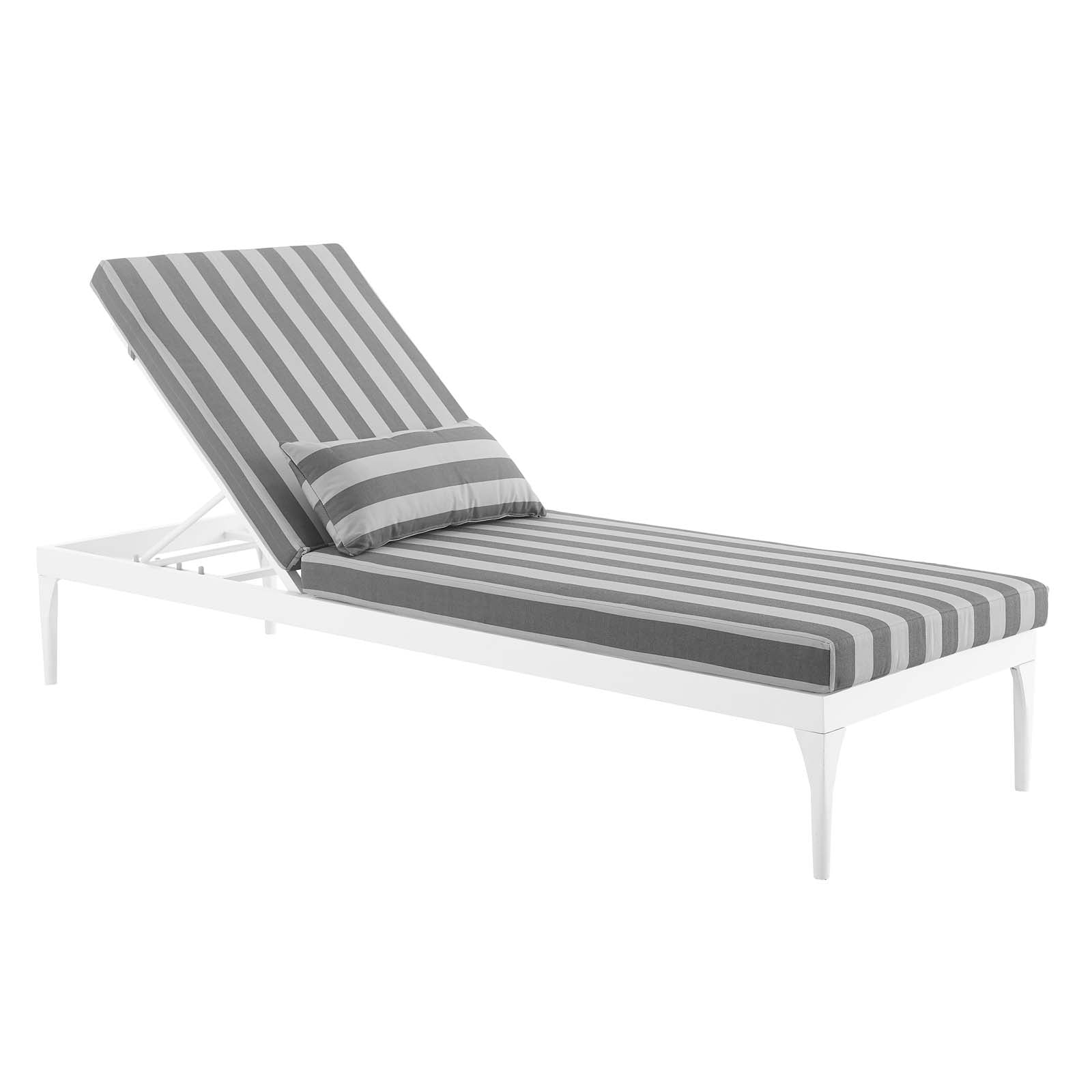 Modway Outdoor Loungers - Perspective Cushion Outdoor Patio Chaise Lounge Chair White Striped Gray