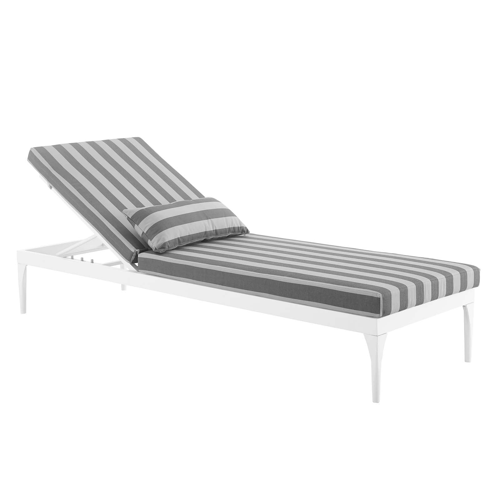 Modway Outdoor Loungers - Perspective Cushion Outdoor Patio Chaise Lounge Chair White Striped Gray