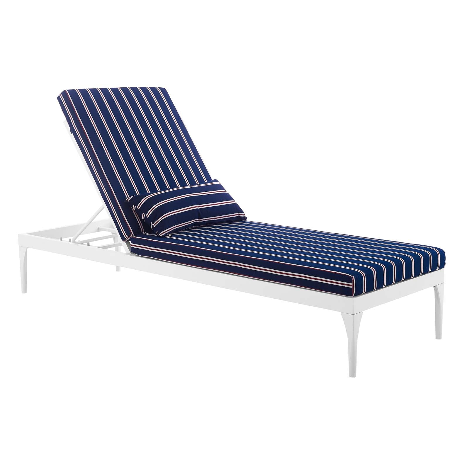 Modway Outdoor Loungers - Perspective Cushion Outdoor Patio Chaise Lounge Chair White Striped Navy