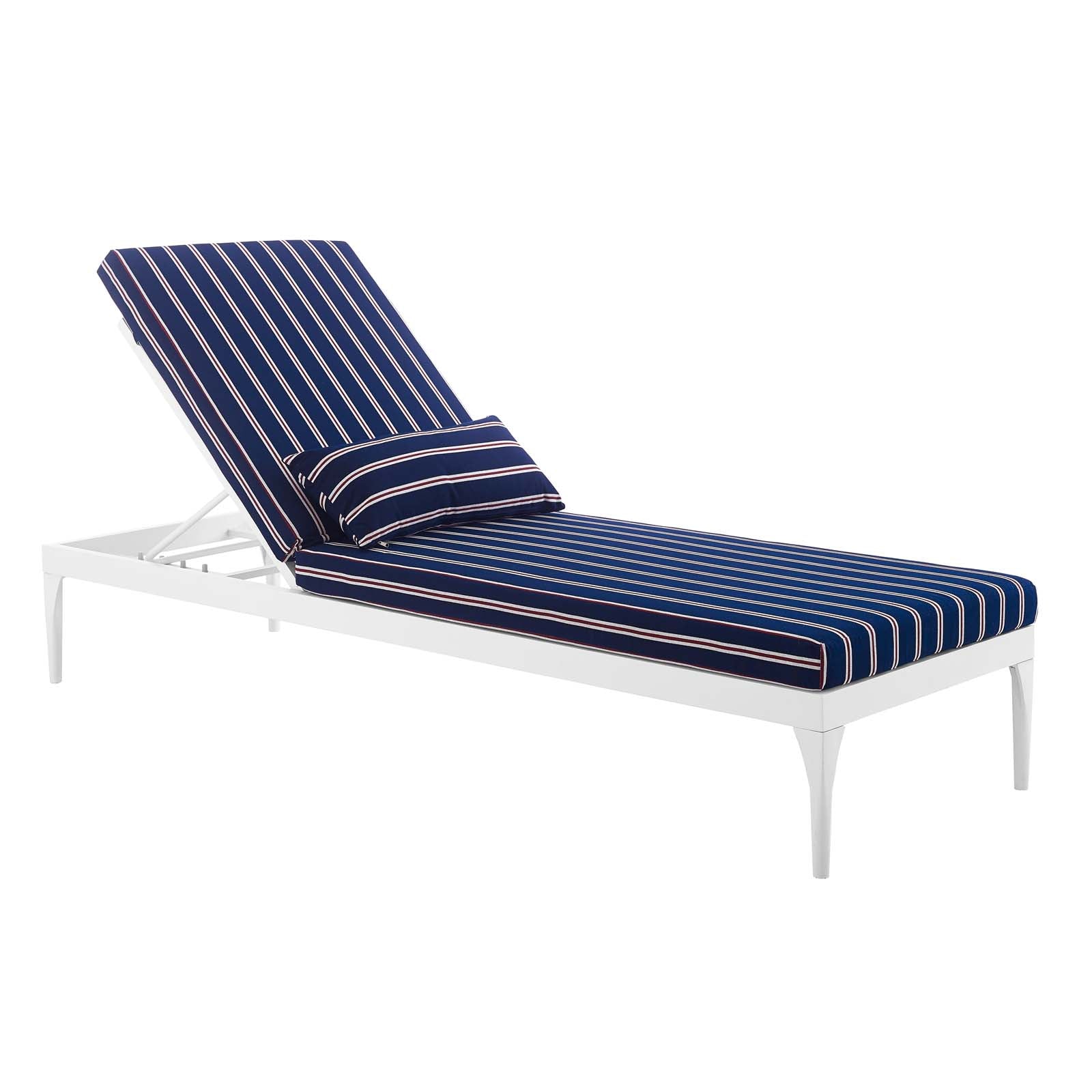 Modway Outdoor Loungers - Perspective Cushion Outdoor Patio Chaise Lounge Chair White Striped Navy