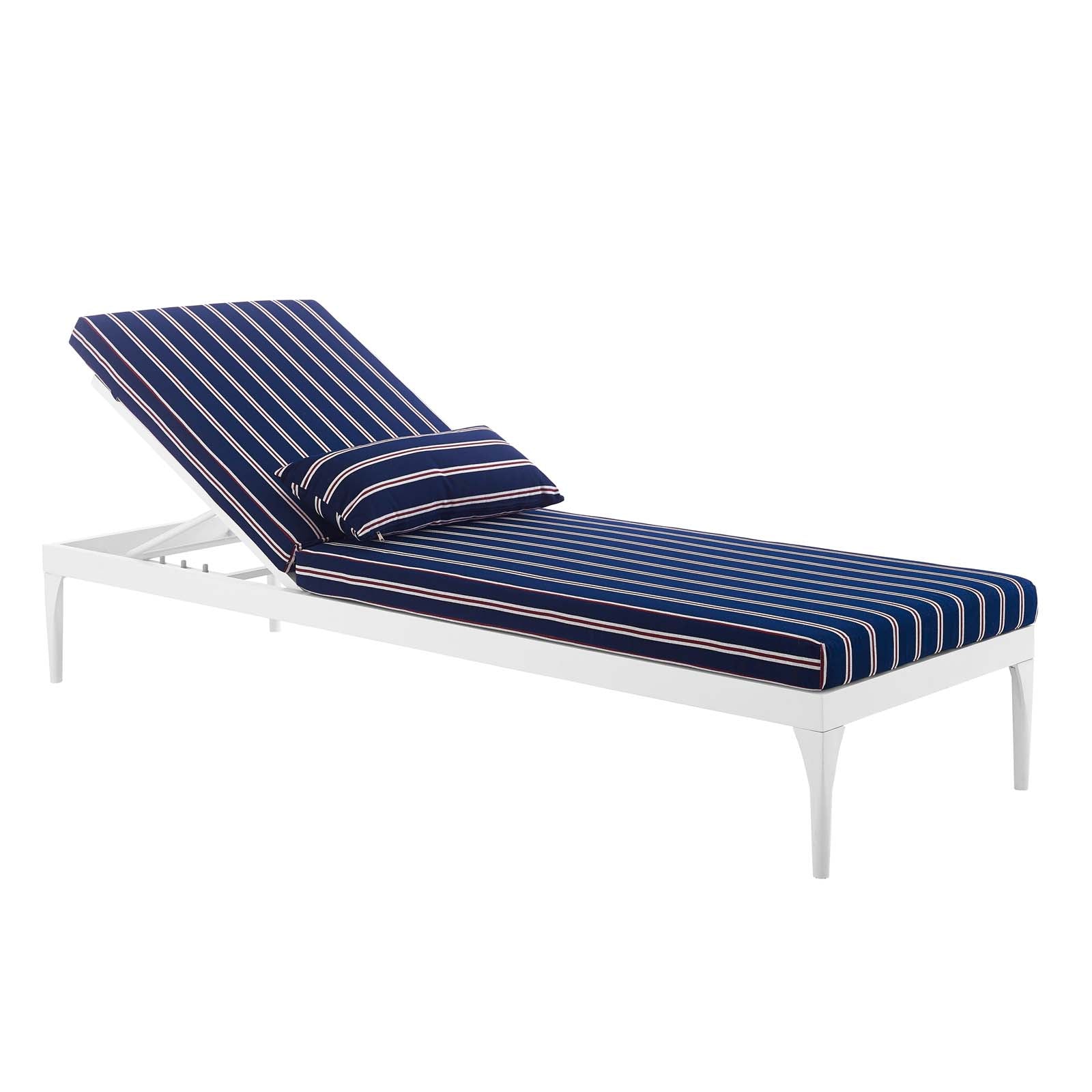 Perspective Cushion Outdoor Patio Chaise Lounge Chair White Striped Navy
