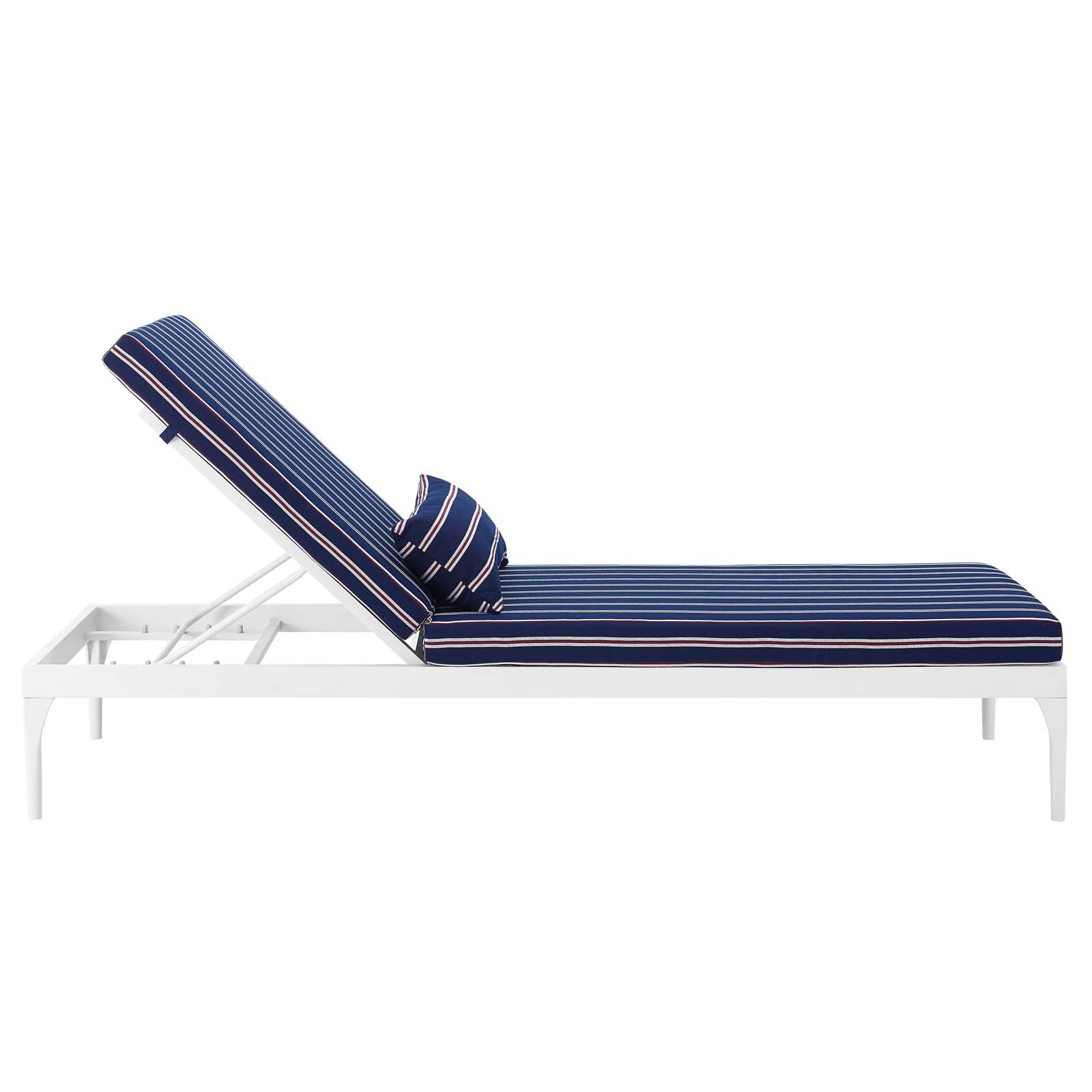 Perspective Cushion Outdoor Patio Chaise Lounge Chair White Striped Navy