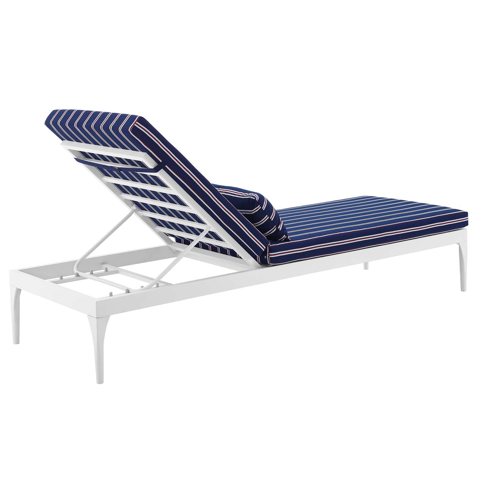 Perspective Cushion Outdoor Patio Chaise Lounge Chair White Striped Navy