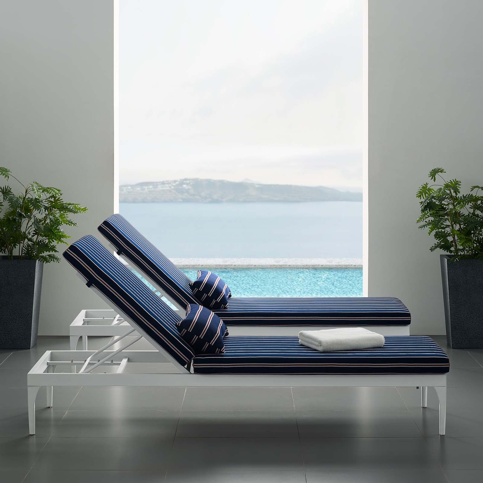 Perspective Cushion Outdoor Patio Chaise Lounge Chair White Striped Navy