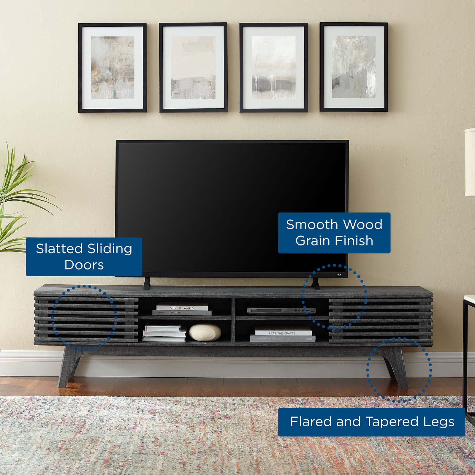 Modway TV & Media Units - Render 70" Entertainment Center TV Stand Charcoal