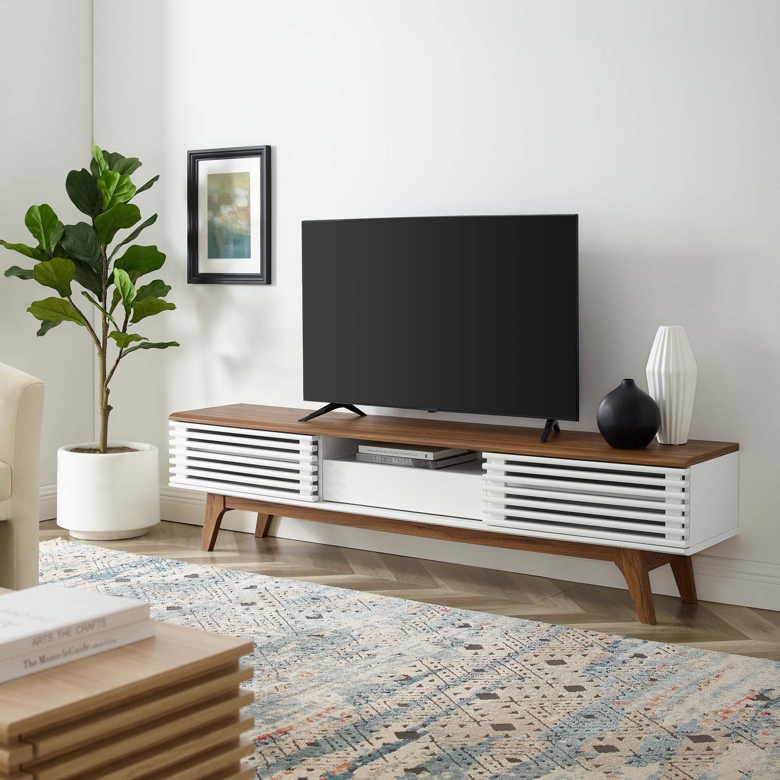 Modway TV & Media Units - Render-70"-TV-Stand-Walnut-White