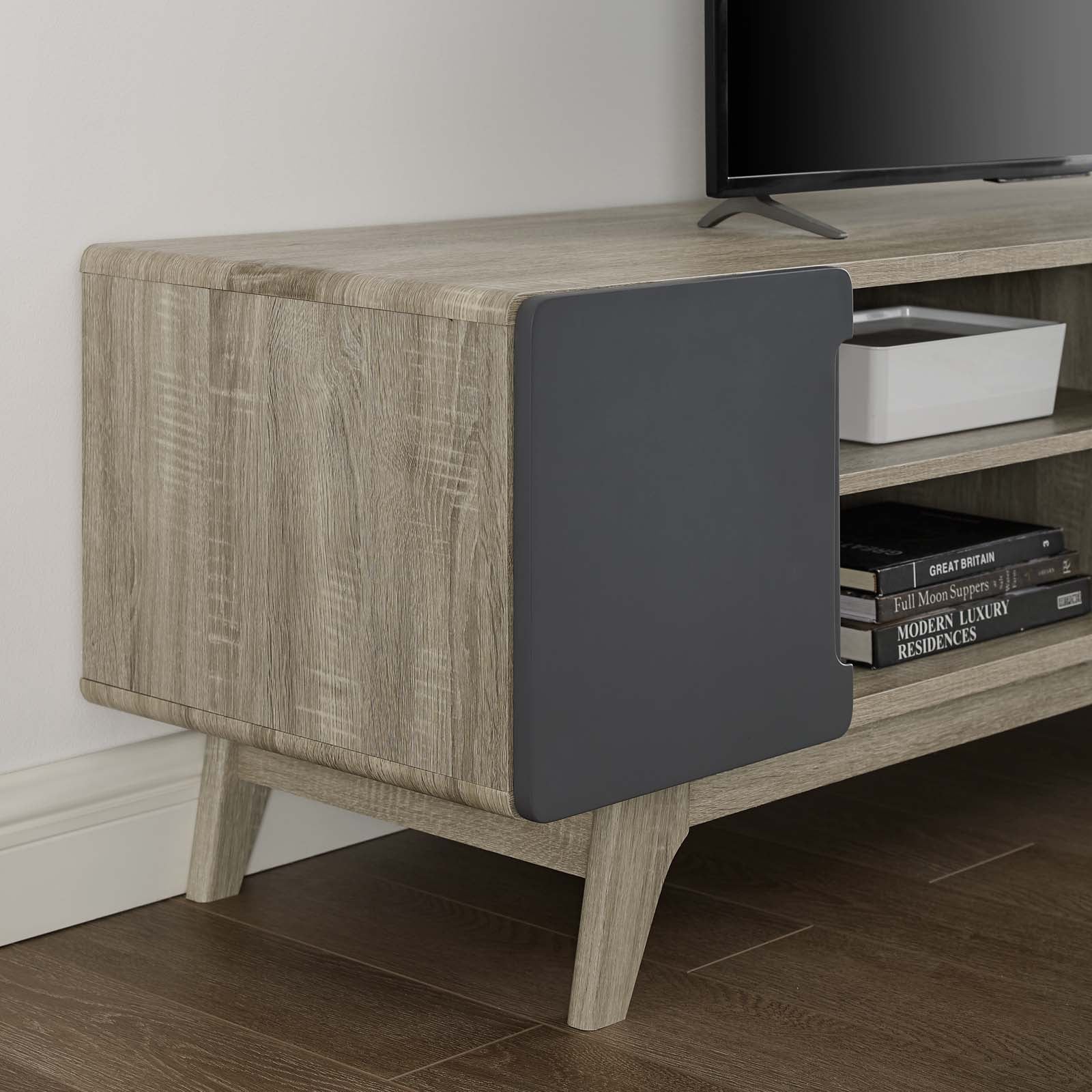 Modway TV & Media Units - Tread 70" Media Console TV Stand Natural Gray