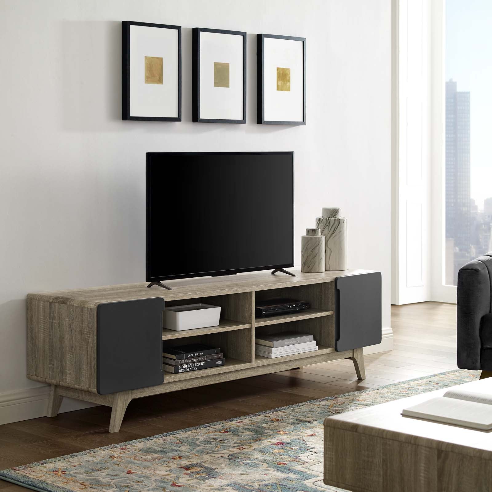 Modway TV & Media Units - Tread 70" Media Console TV Stand Natural Gray