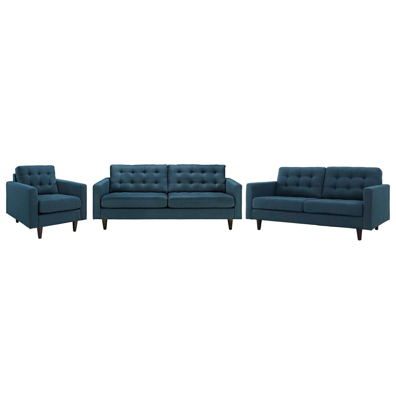 Modway Sofas & Couches - Empress-Sofa,-Loveseat-and-Armchair-Set-of-3-Azure