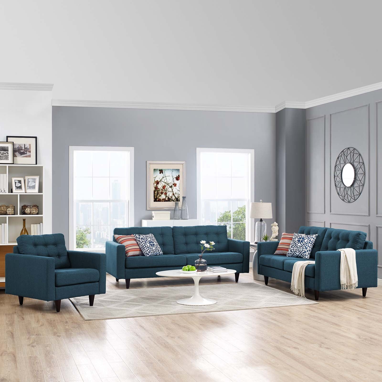 Modway Sofas & Couches - Empress-Sofa,-Loveseat-and-Armchair-Set-of-3-Azure