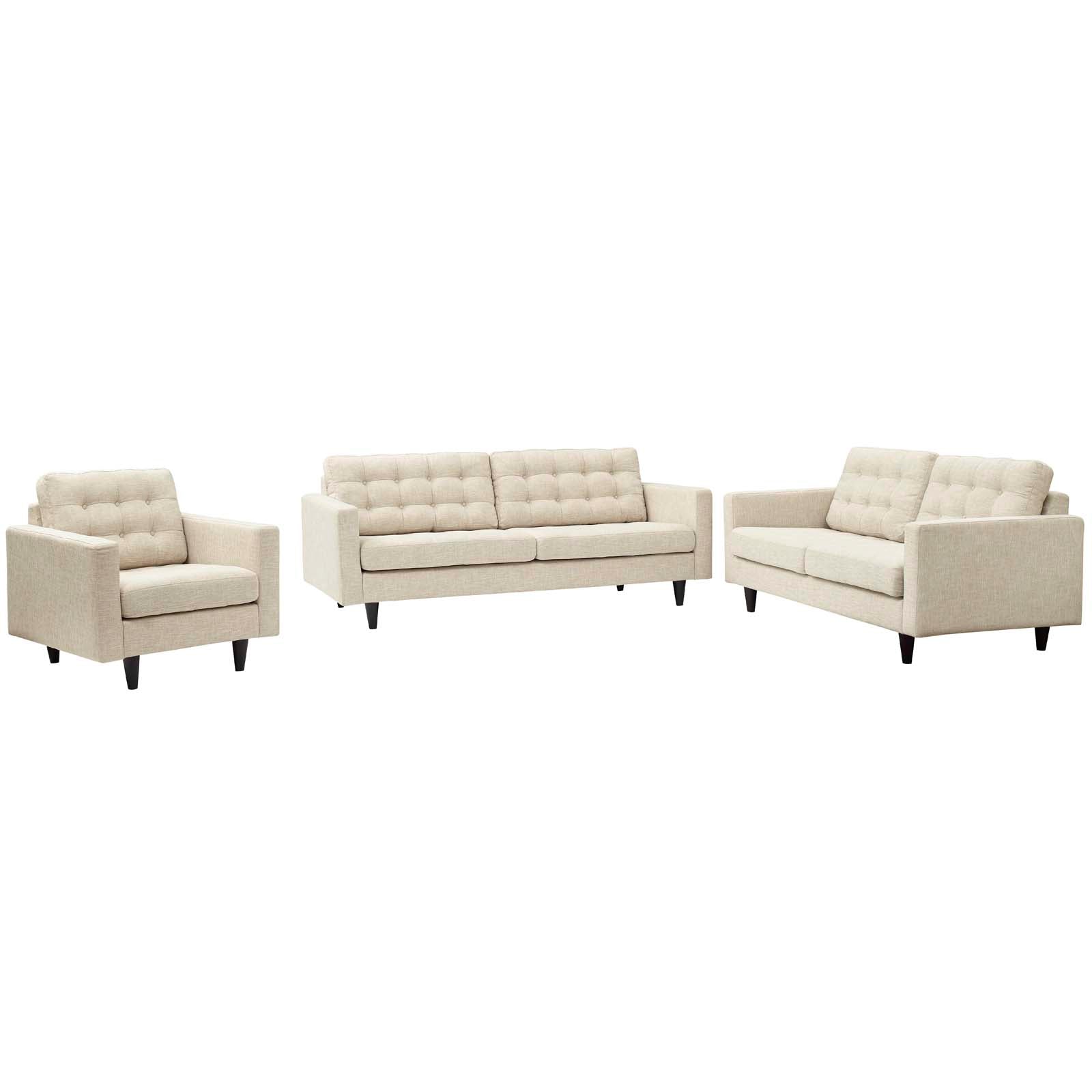 Modway Living Room Sets - Empress Sofa, Loveseat And Armchair Set Of 3 Beige