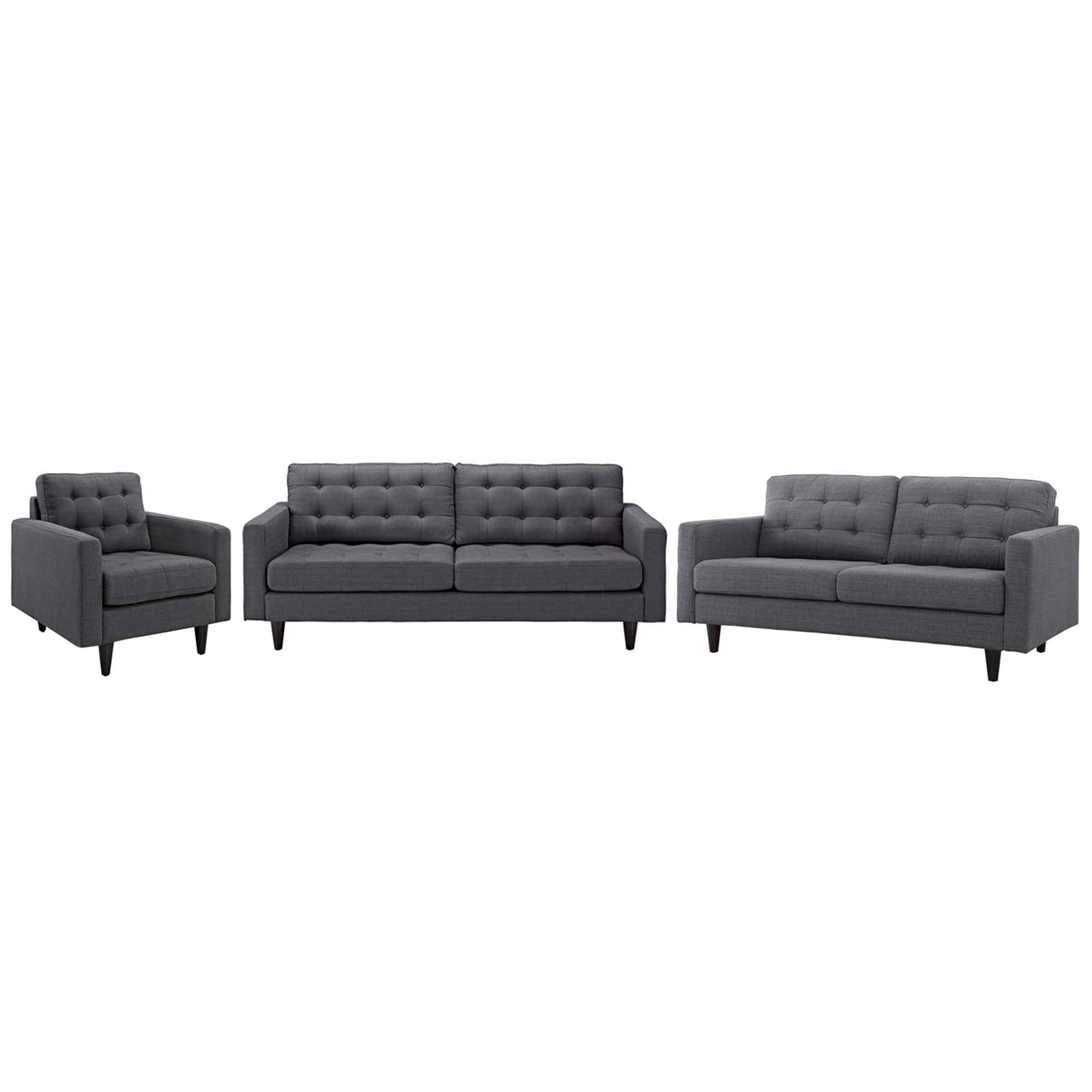 Modway Living Room Sets - Empress Sofa, Loveseat And Armchair Set Of 3 Gray