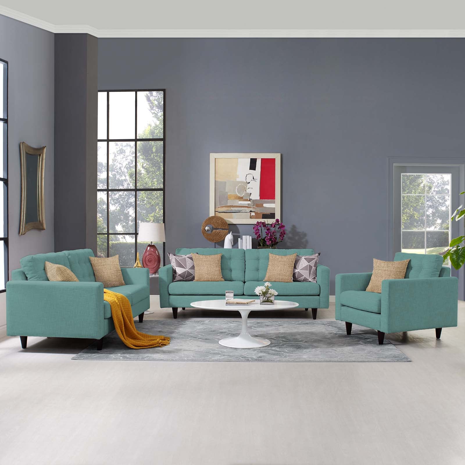 Modway Living Room Sets - Empress Sofa, Loveseat And Armchair Set Of 3 Laguna