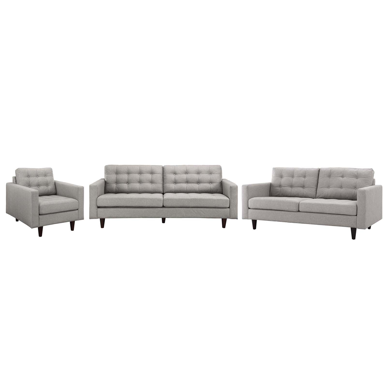 Modway Living Room Sets - Empress Sofa, Loveseat and Armchair ( Set Of 3 ) Light Gray