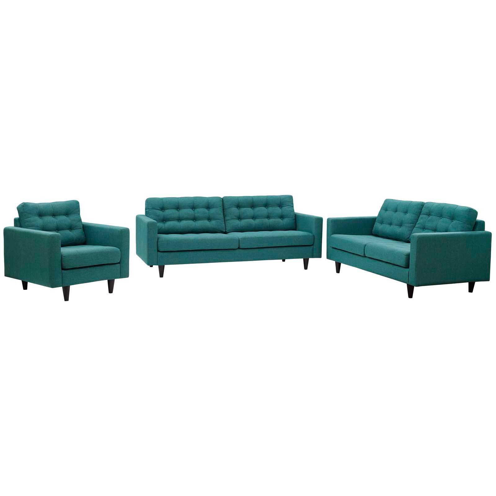 Modway Living Room Sets - Empress Sofa, Loveseat And Armchair Set Of 3 Teal