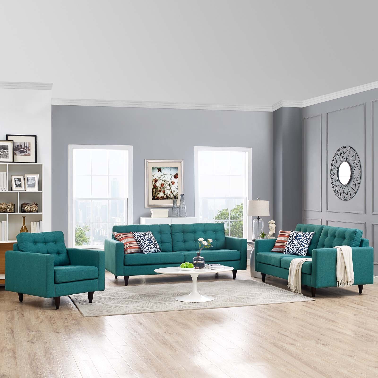 Modway Living Room Sets - Empress Sofa, Loveseat And Armchair Set Of 3 Teal