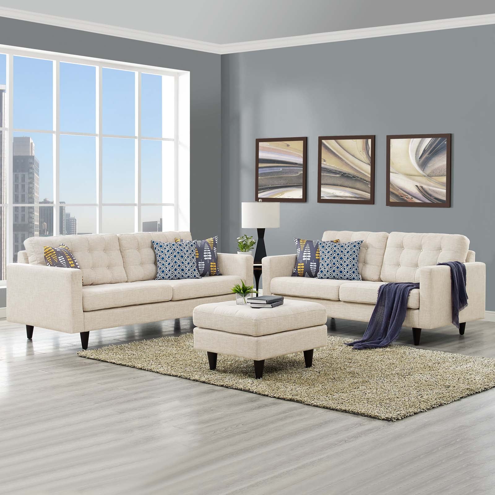 Modway Living Room Sets - Empress Sofa And Loveseat Set Of 2 Beige