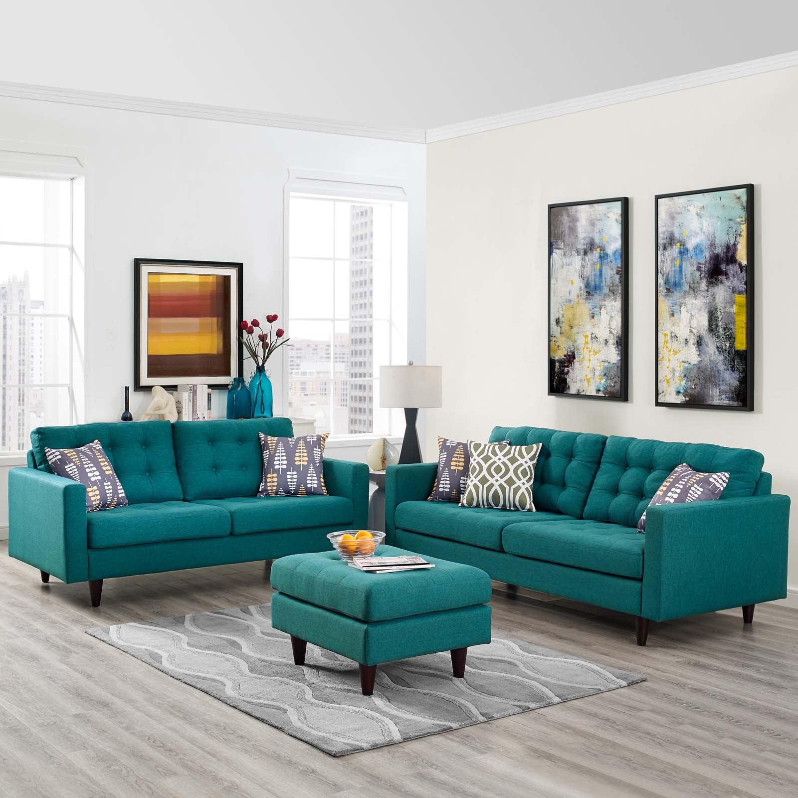 Modway Living Room Sets - Empress Sofa And Loveseat Set Of 2 Teal