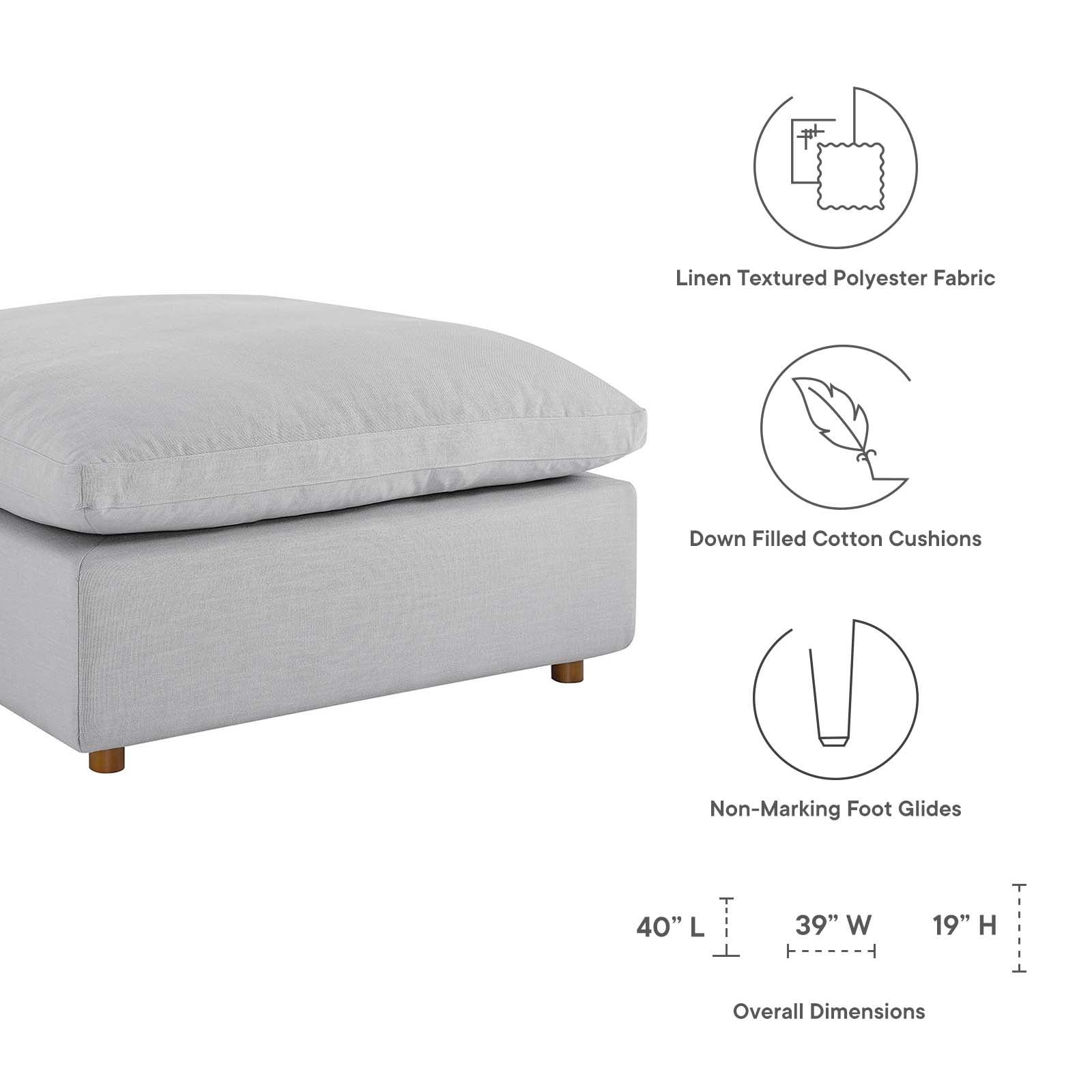 Modway Ottomans & Stools - Commix Down Filled Overstuffed Ottoman Light Gray