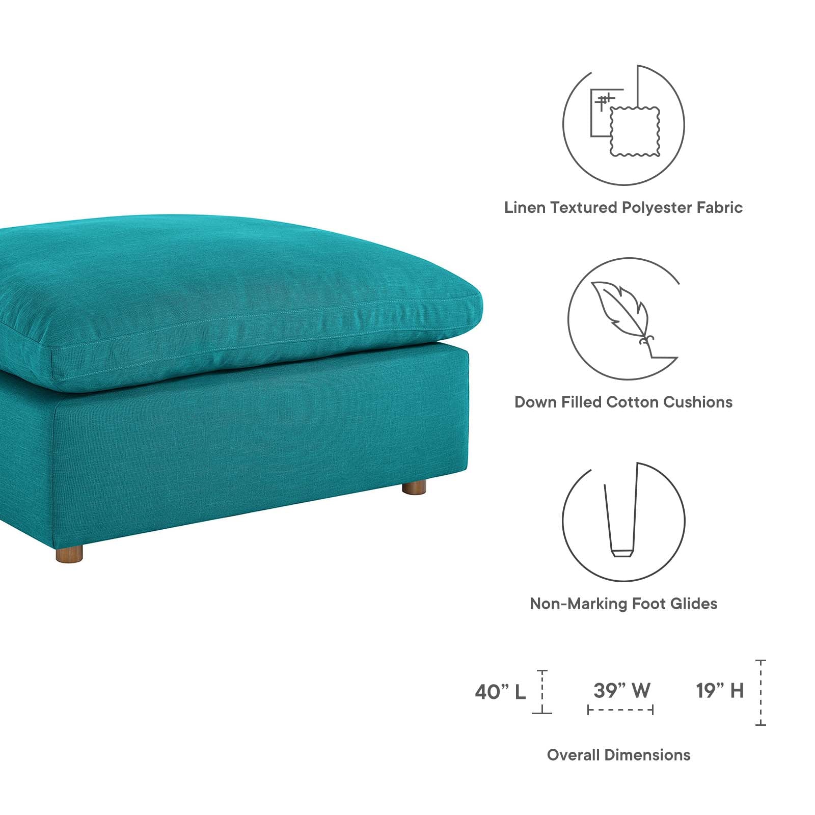 Modway Ottomans & Stools - Commix Down Filled Overstuffed Ottoman Teal