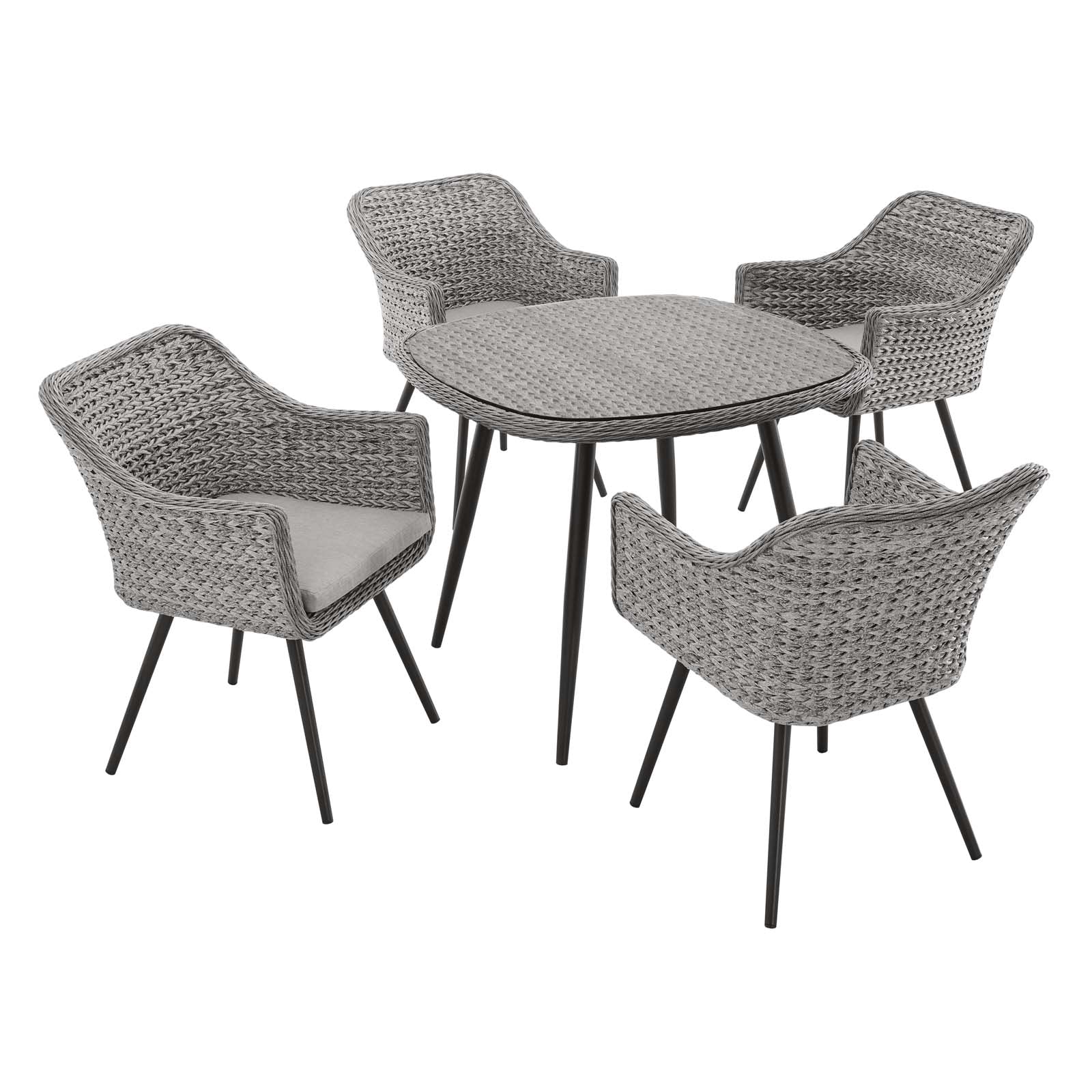 Modway Outdoor Dining Sets - Endeavor 5 Piece Outdoor Patio Wicker Rattan Dining Set Gray