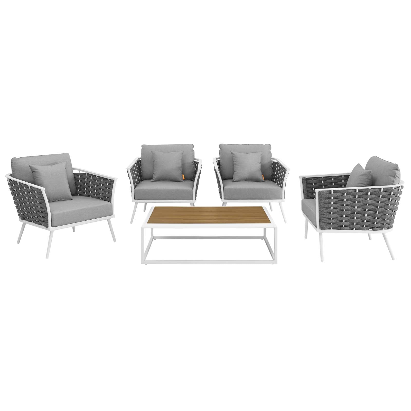Modway Outdoor Conversation Sets - Stance 5 Piece Outdoor 129"W & 64.5 D Patio Aluminum Sectional Sofa Set White