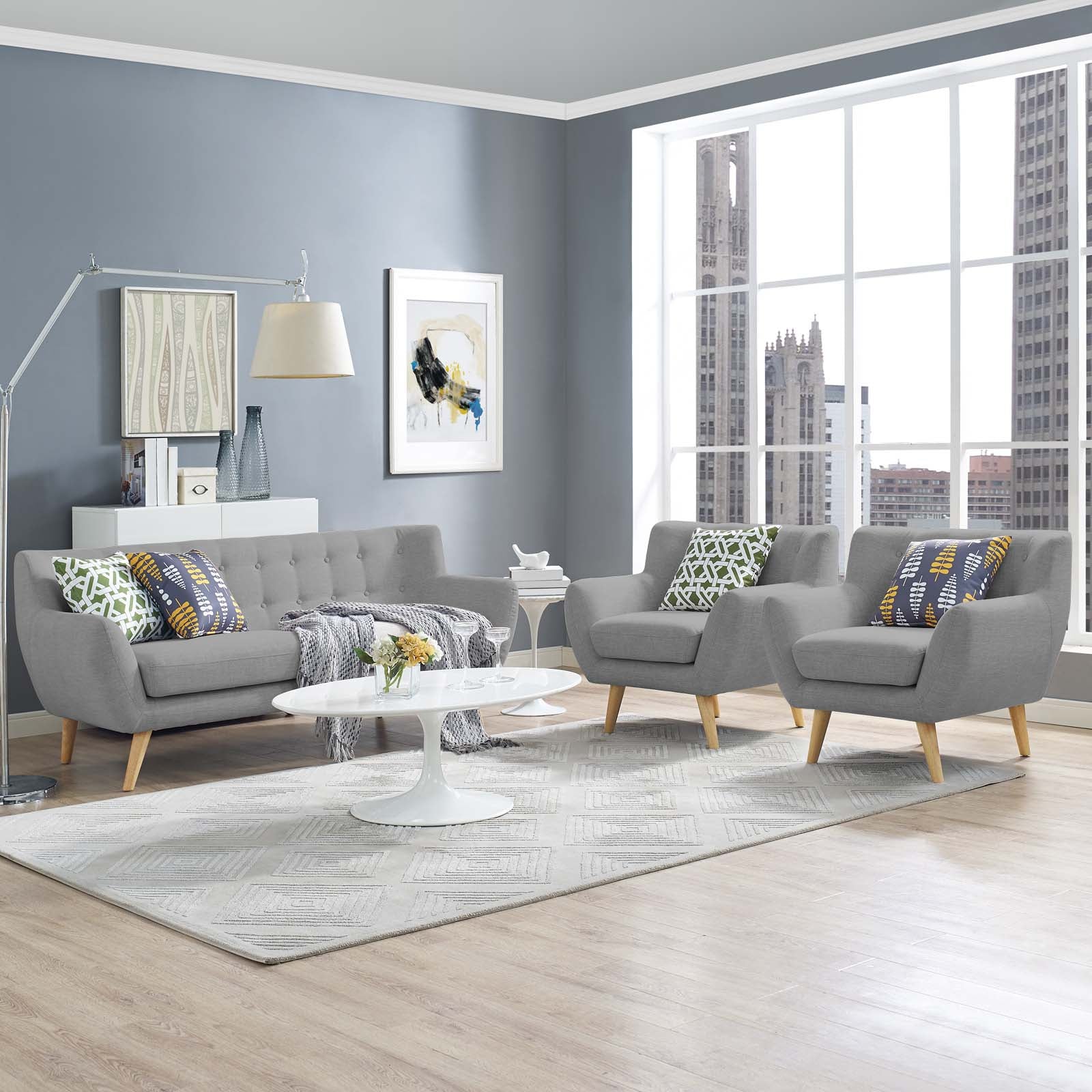 Modway Living Room Sets - Remark 3 Piece Living Room Set 32.5" H Light Gray