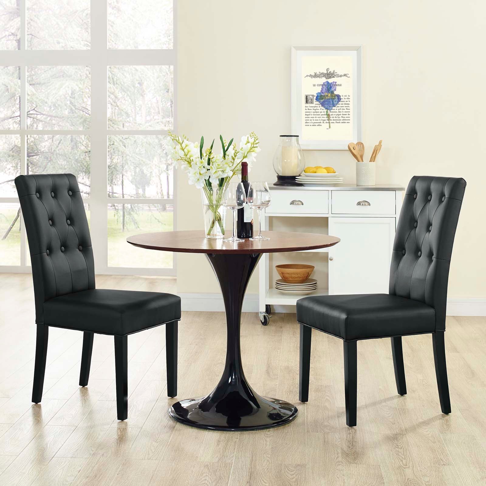 Modway Dining Chairs - Confer Dining Side Chair Vinyl Set of 2 Black