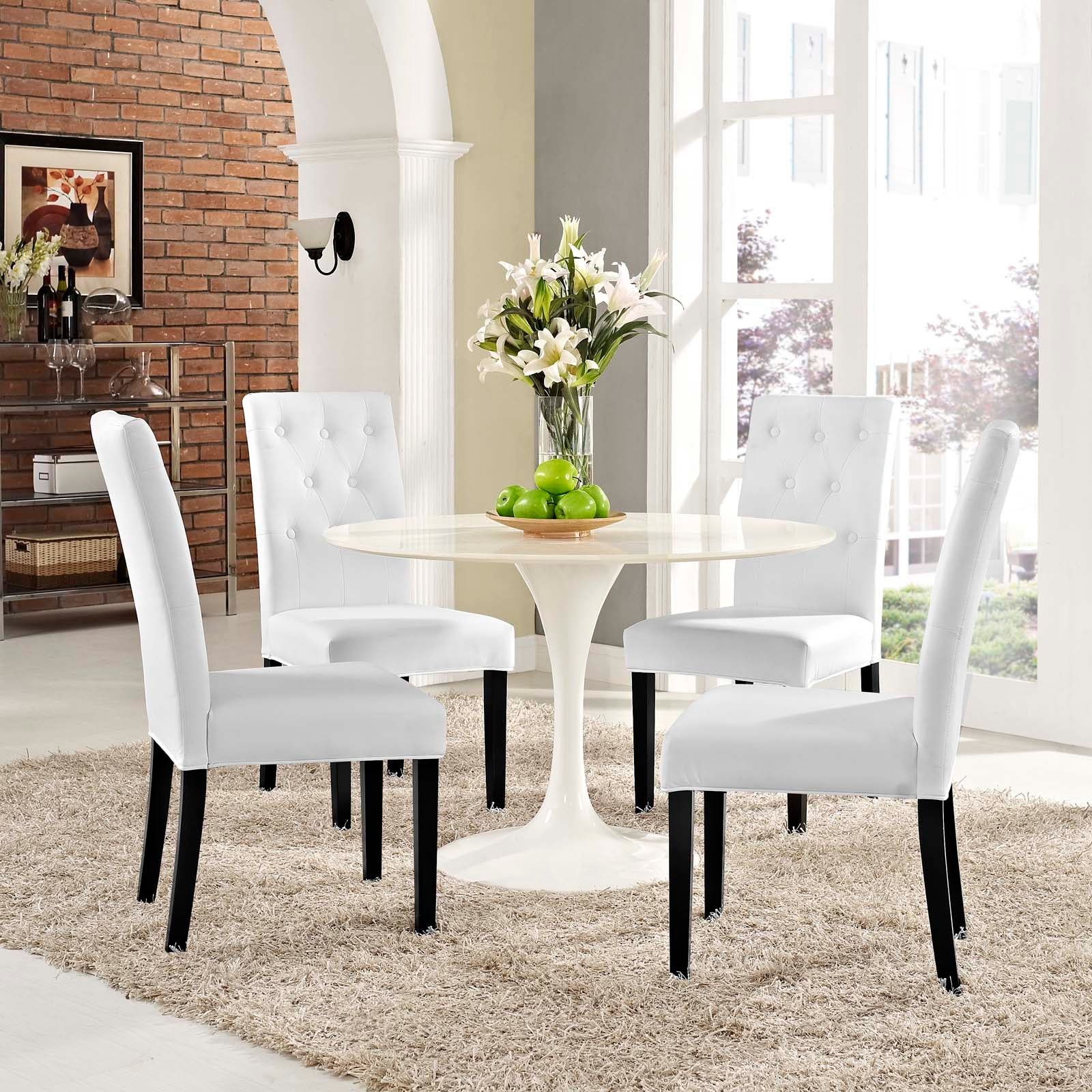 Modway Dining Chairs - Confer Dining Side Chair Vinyl Set of 4 White