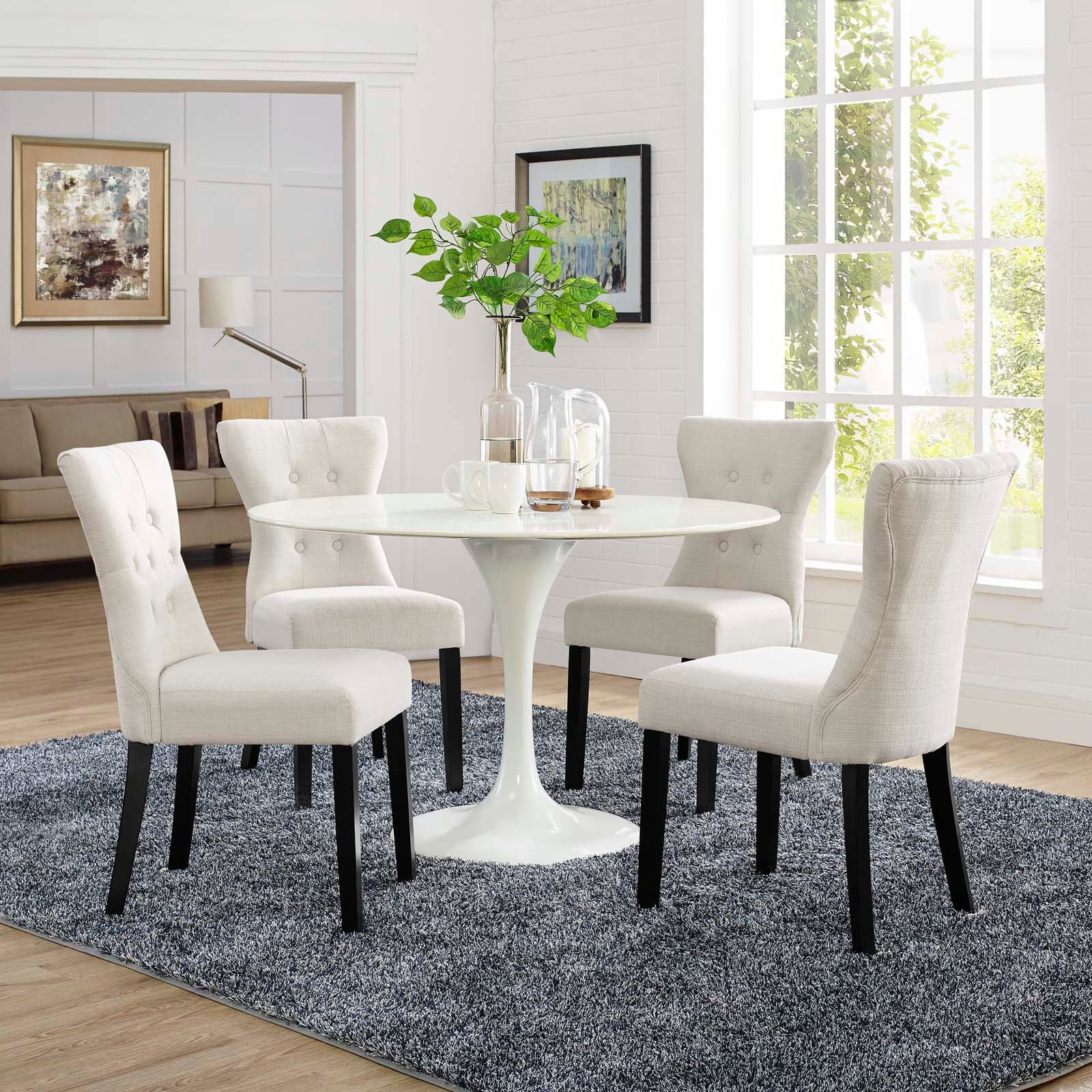 Modway Dining Chairs - Silhouette Dining Side Chairs Upholstered Fabric Beige ( Set of 4 )
