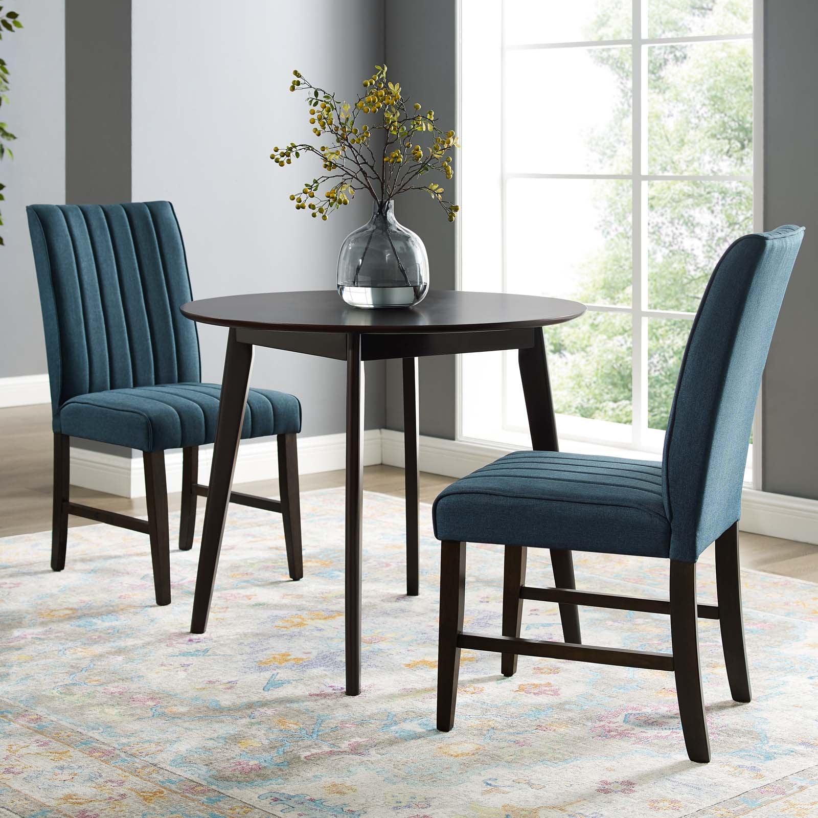 Modway Dining Chairs - Motivate Channel Tufted Upholstered Fabric Dining Chair Set of 2 Blue