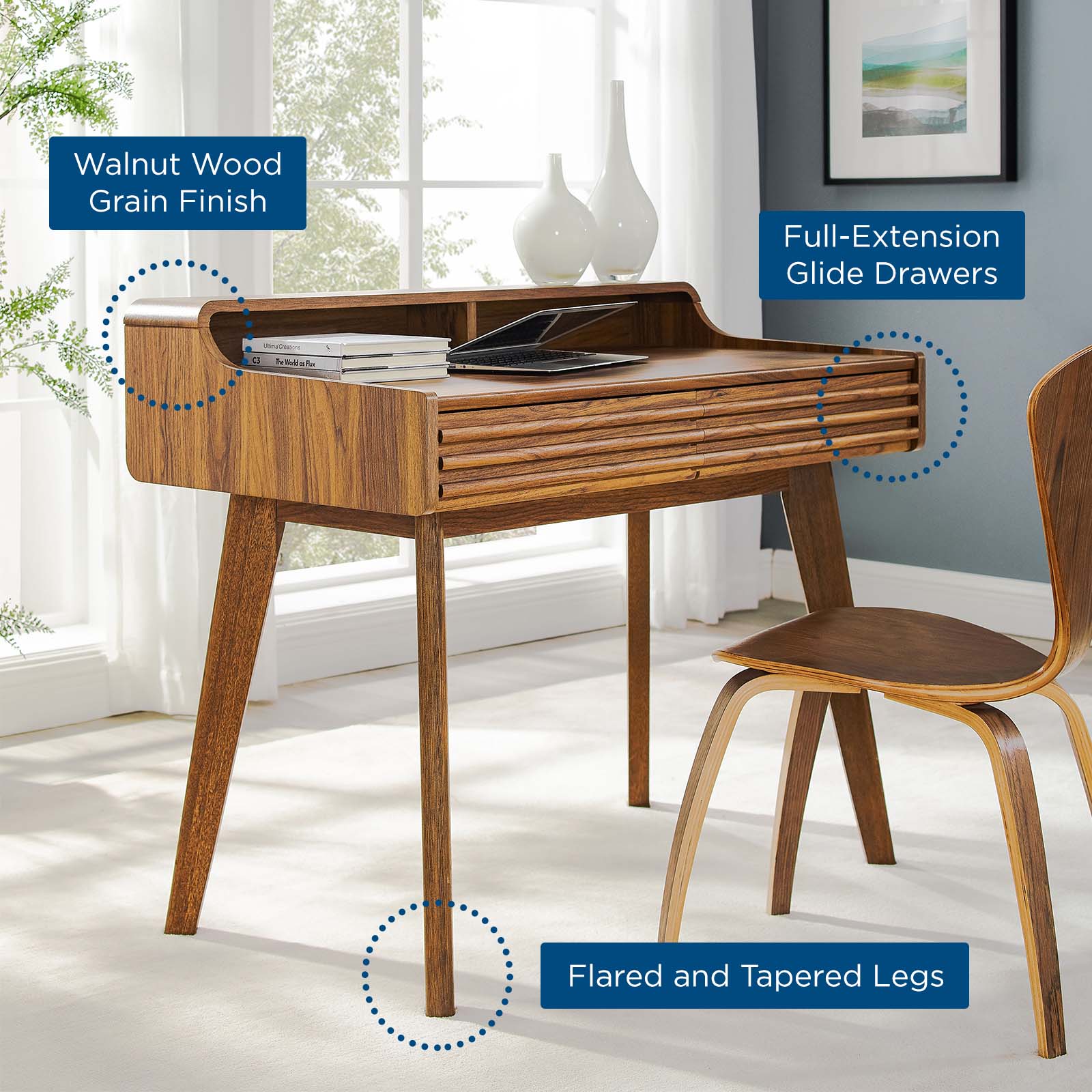 Modway Desks - Render Writing Desk Walnut