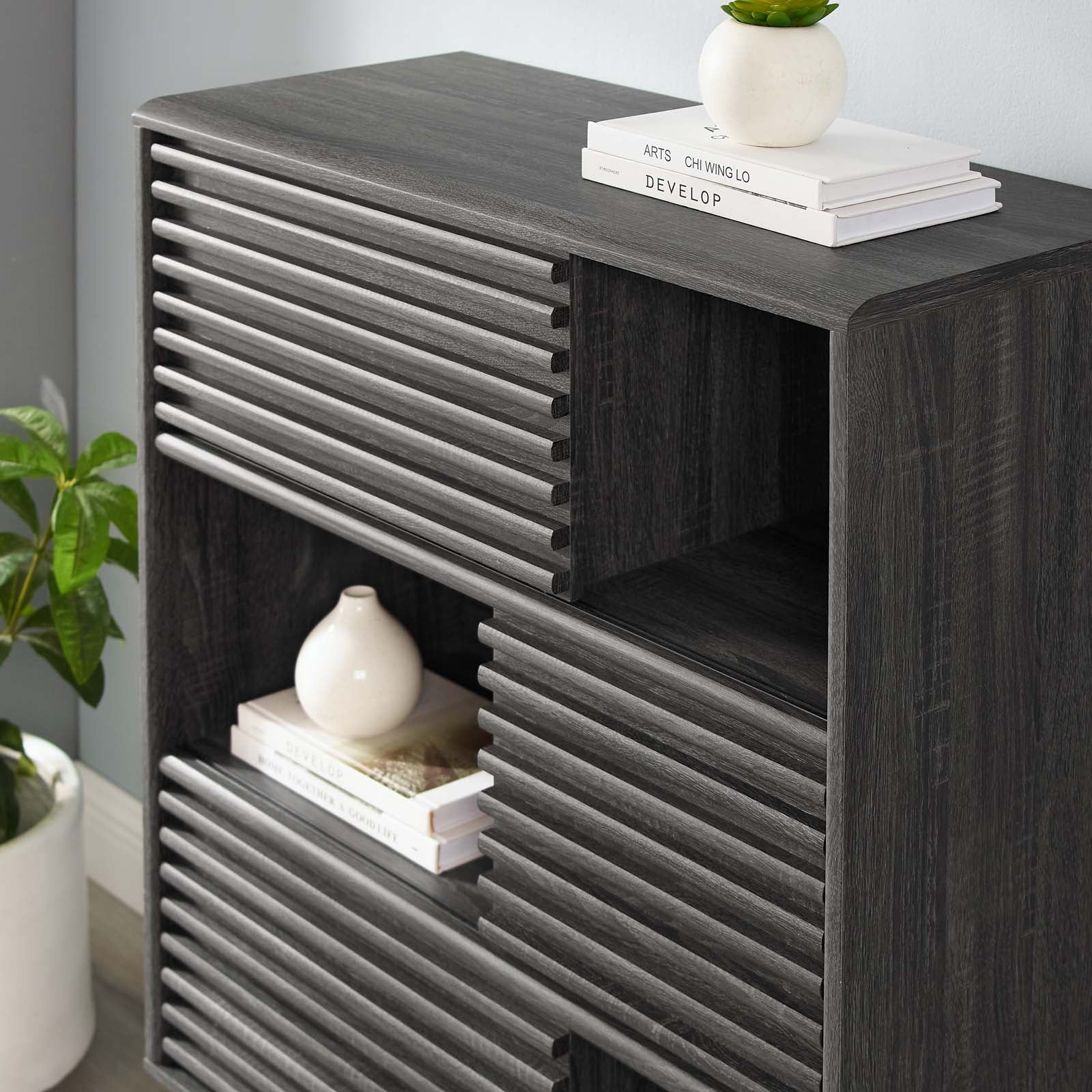 Modway Bookcases & Display Units - Render-Three-Tier-Display-Storage-Cabinet-Stand-Charcoal