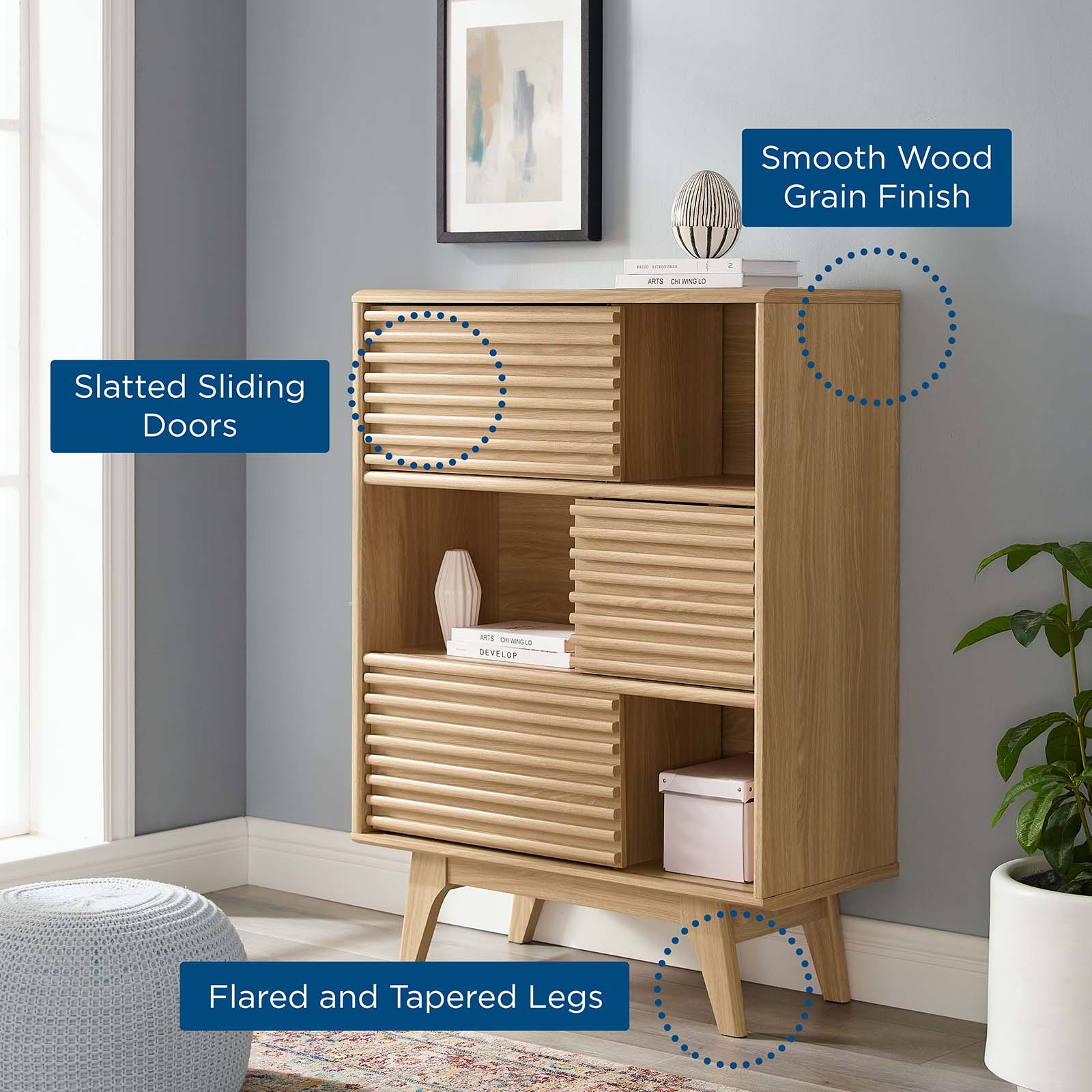 Modway Bookcases & Display Units - Render-Three-Tier-Display-Storage-Cabinet-Stand-Oak