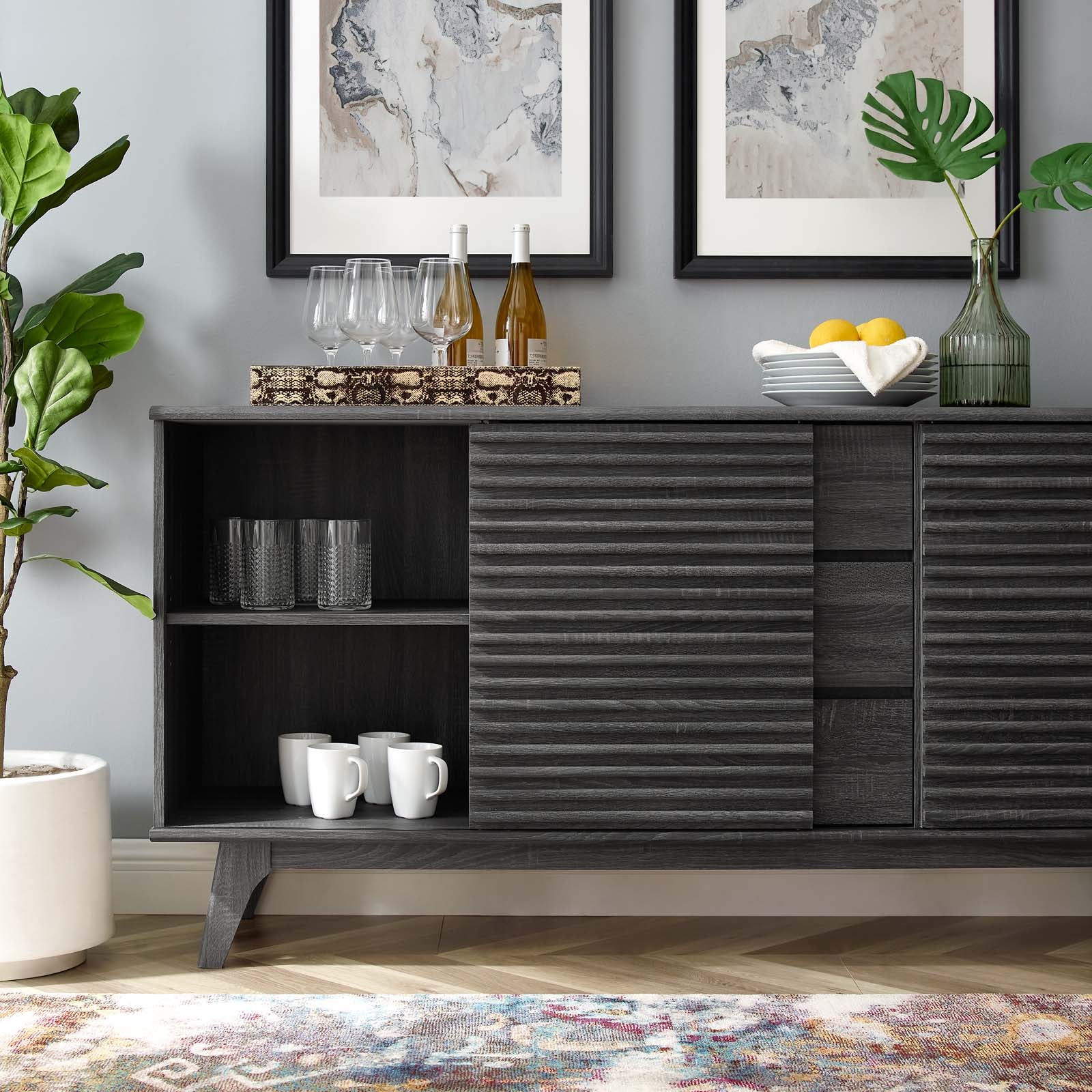 Modway TV & Media Units - Render-63"-Sideboard-Buffet-Table-or-TV-Stand-Charcoal